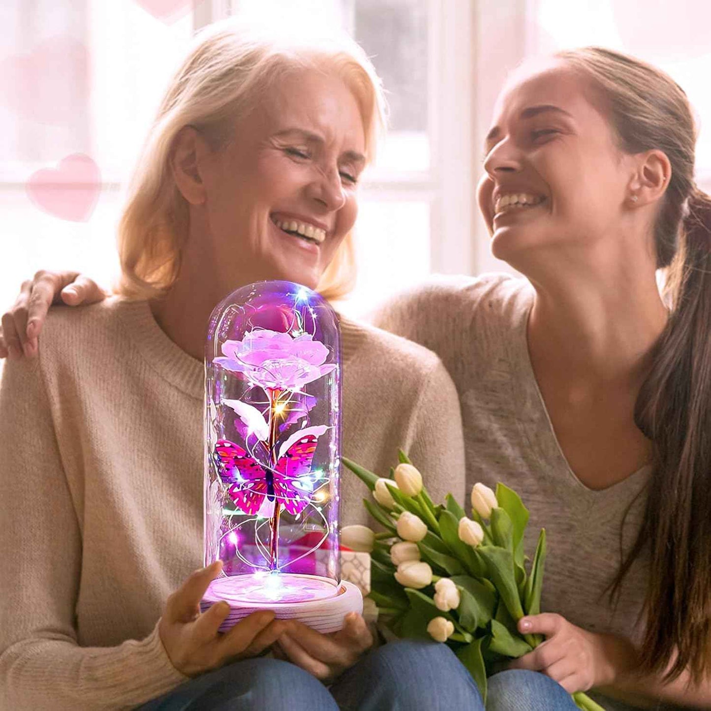 Beferr Gifts for Women Mom Birthday Gifts, Galaxy Glass Rose Forever Preserved Flowers for Delivery Prime Light Up Rose in Glass Dome Valentines Rose Gifts for Her Wife Daughter Girlfriend