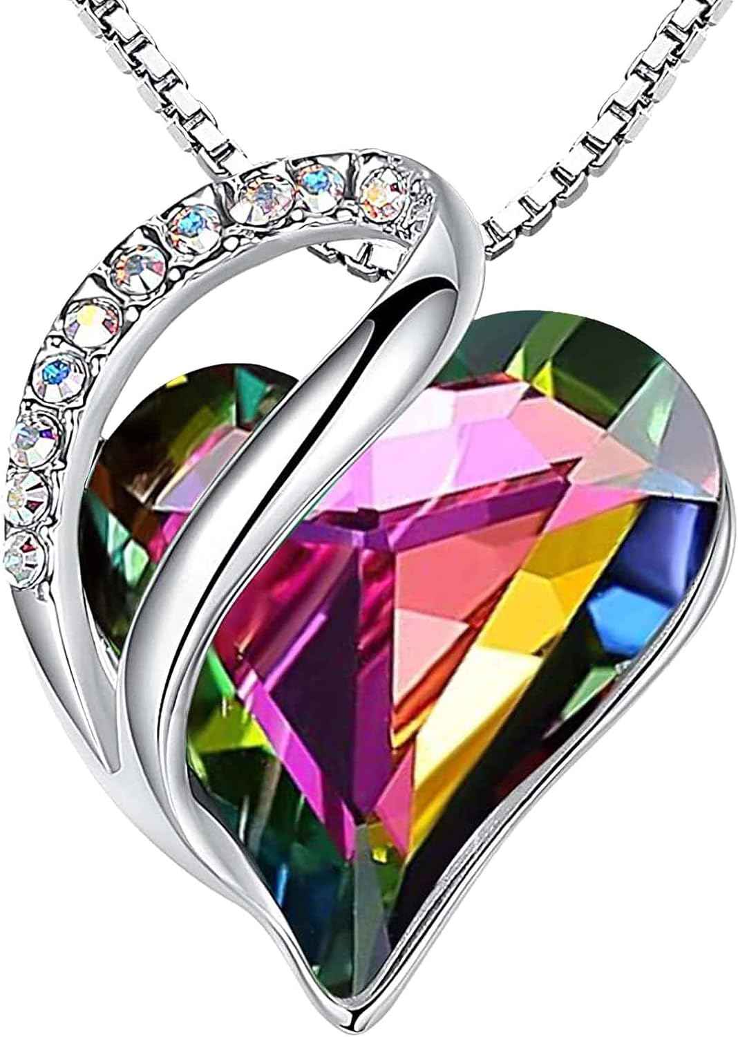 Leafael Valentine's Day Gift Necklaces for Women, Infinity Love Birthstone Heart Crystal Pendant, Birthday Anniversary Jewelry for Wife, Mom, and Her, Silver Plated, 18" + 2" Adjustable Chain | Gifts for Her, Birthday Jewelry, 18 plus 2 inch, Mom, Wife