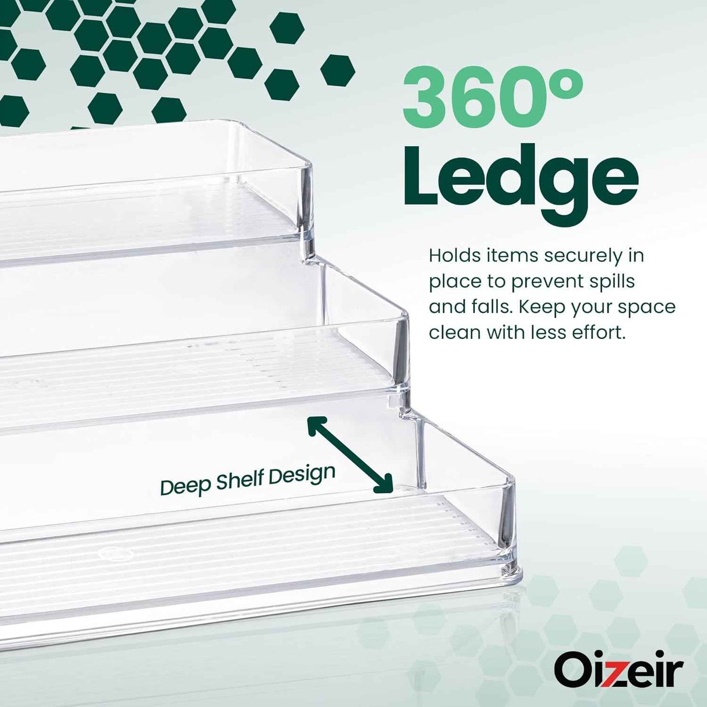 Oizeir Clear Spice Rack (2-Pack) – 3-Tier Acrylic Organizer for Cabinet – Deep Spice Shelf – 10.4 x 9.6 x 4 Inches – Holds Seasoning and Condiments