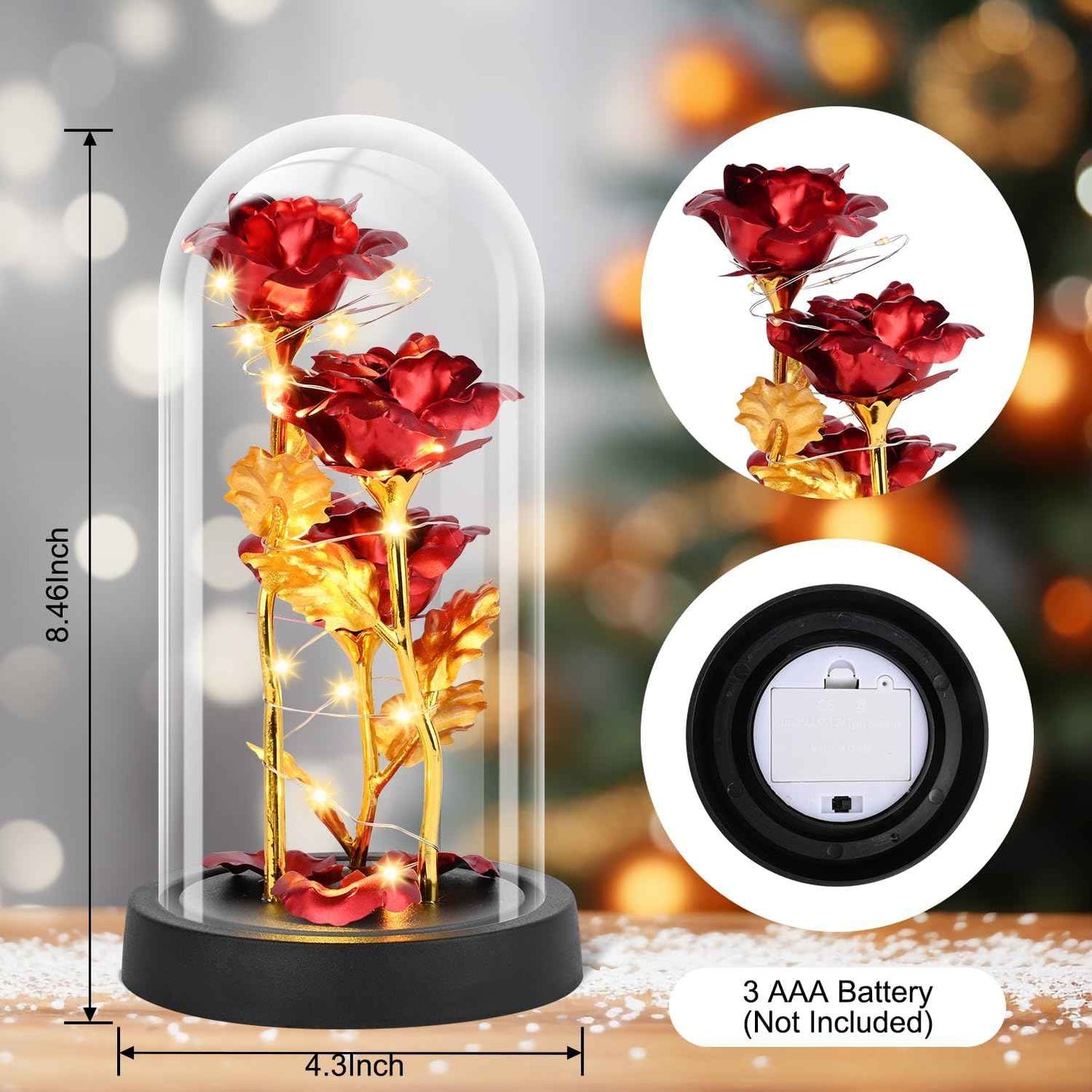 Valentines Day Rose Gifts for Her, Womens Gift for Birthday Gifts for Women Mom Wife Girlfriend, Light Up Rose in A Glass Dome, Rose Gifts for Valentines, Mothers Day, Womens Day (Red)