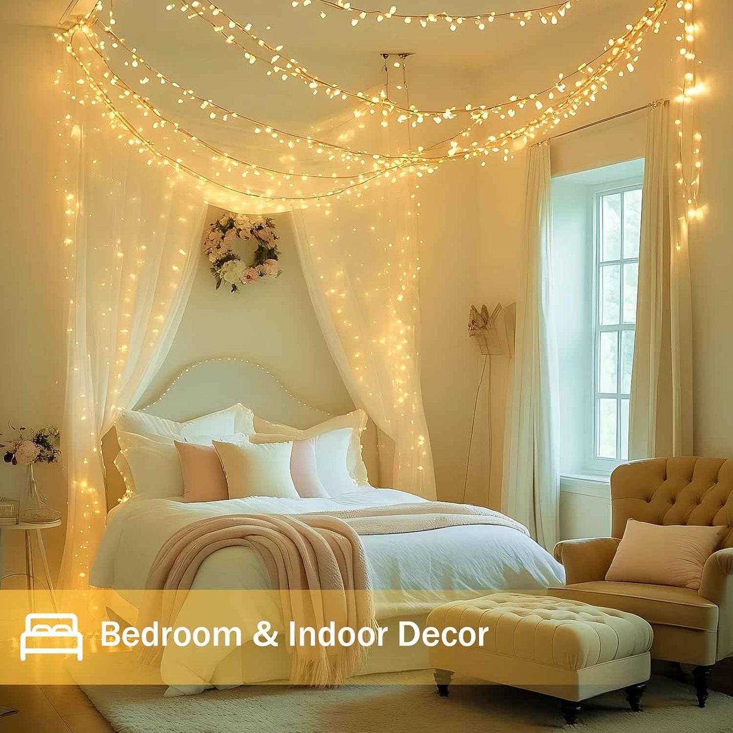 Connectable 200 LED Christmas String Lights, 66FT Warm White Indoor/Outdoor Waterproof Fairy Lights with Timer, 13 Lighting Modes, Clear Wire Plug-In Décor