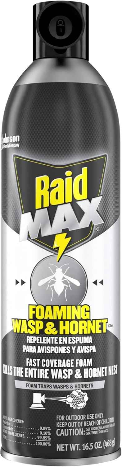 Raid Max Foaming Wasp & Hornet Killer, Fast Coverage Foam, Bug Killer Kills The Entire Nest, 16.5 oz