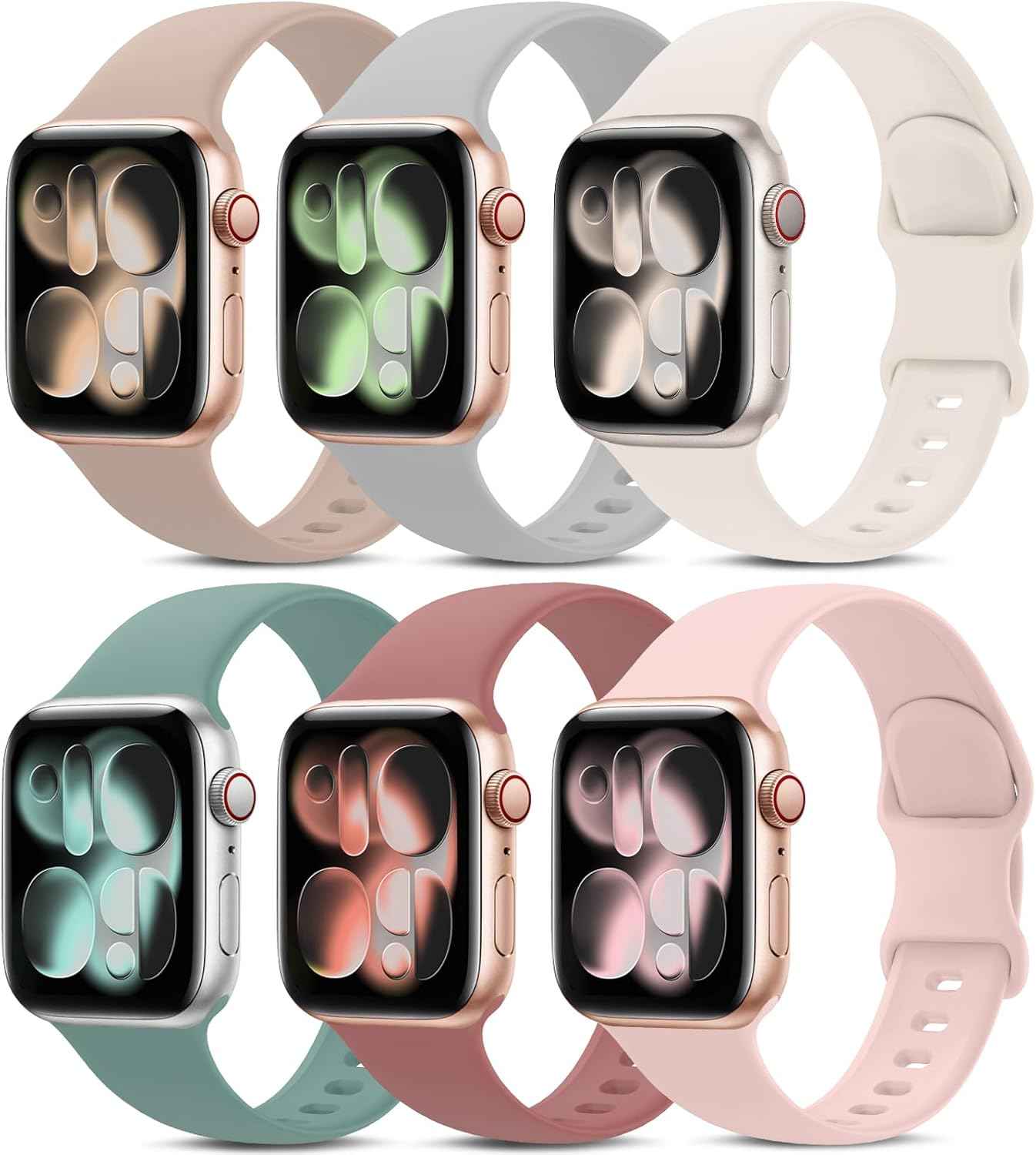 6 Pack Sport Bands Compatible with Apple Watch Band 38mm 40mm 41mm 42mm 44mm 45mm 49mm 46mm,Silicone Waterproof Strap for iWatch Apple Watch Series 11 10 9 Ultra 8 7 6 5 4 3 2 1 SE Women Men