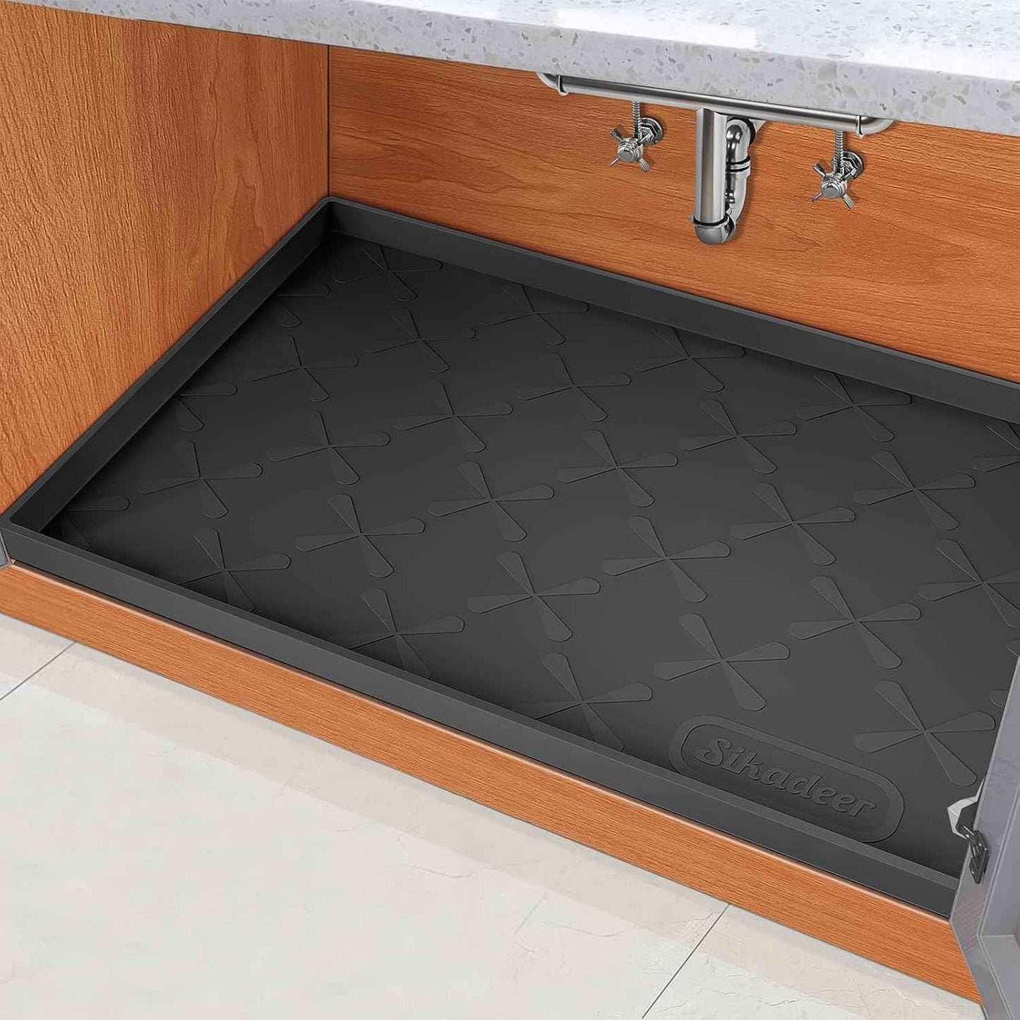 SIKADEER 34" x 22" Under Sink Mat Waterproof, Silicone Mat Kitchen Drawer Shelf and Cabinet Liner, Sink Protector for Kitchen Organizers and Storage, Boot Tray Pet Food Mats