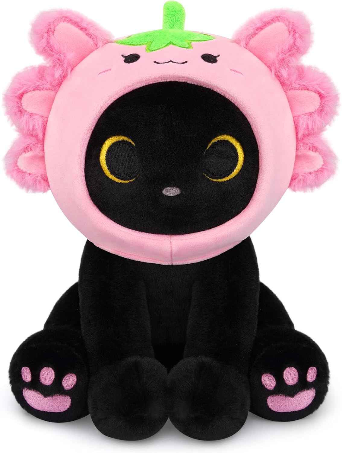 Black Cat Plush Holding Rose, 8 Inch Kawaii Valentines Plushies with Bow & Heart, Cute Plush Toy Soft Valentine's Day Gift for Her, Girlfriend, Wife, Kids
