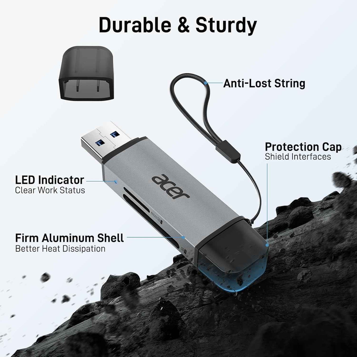 acer SD Card Reader USB C, Dual Slots USB 3.0 Type C to Micro SD Card Adapter, Memory Card Reader for MicroSD, SDHC, SDXC, Compatible with Laptop, PC, iPhone16/15, MacBook Pro/Air, iPad Pro, Android