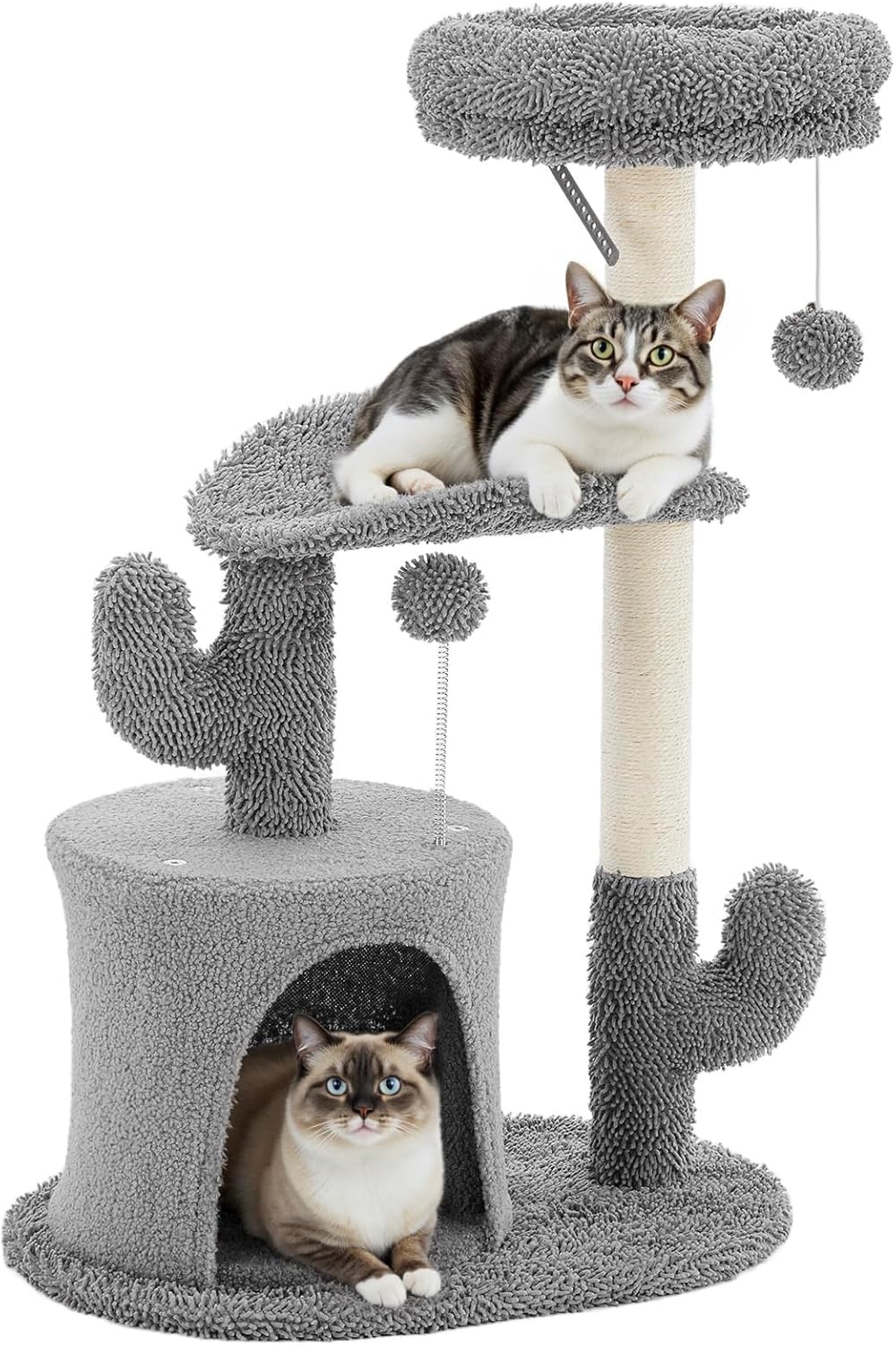 33 inch Multi-Level Cat Tree Tower with Scratching Posts, Cozy Perches and Stable Climbing Platform for Indoor Cats,Grey