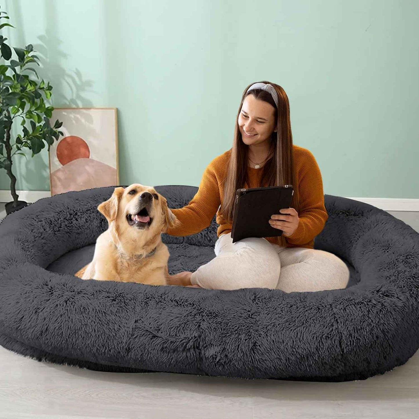 JOLLYVOGUE Dog & Cat Bed, Calming Anti-Anxiety Pet Bed for Small Dogs, Fluffy Donut Cushion for Small and Medium Pets (20")