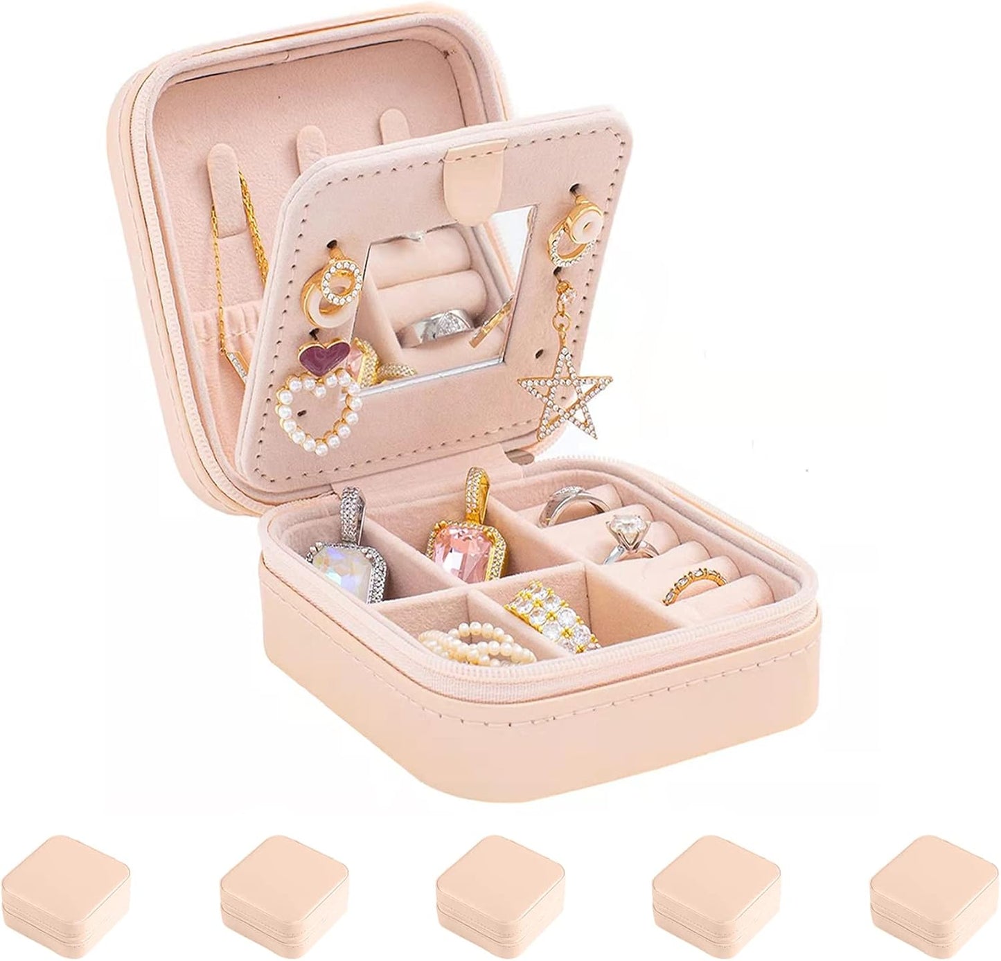 KElofoN Travel jewelry case Travel jewelry box Travel Jewelry Organizer Small box Gift for Girls Women with Mirror(Pink)