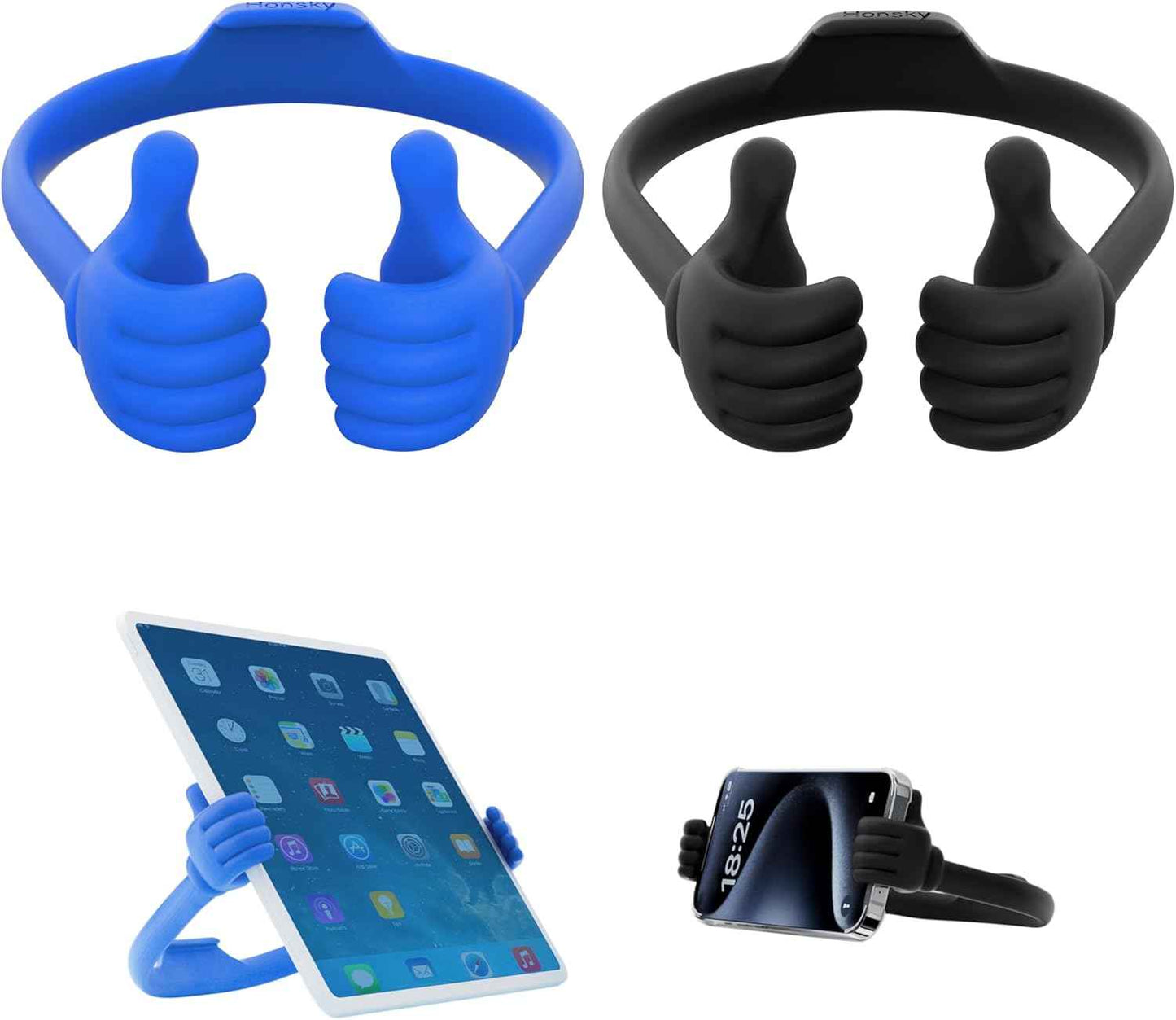 HONSKY Thumbs-Up Phone Stand for Tablets, E-Readers and Smart Phones – Green/Purple – 2 Count