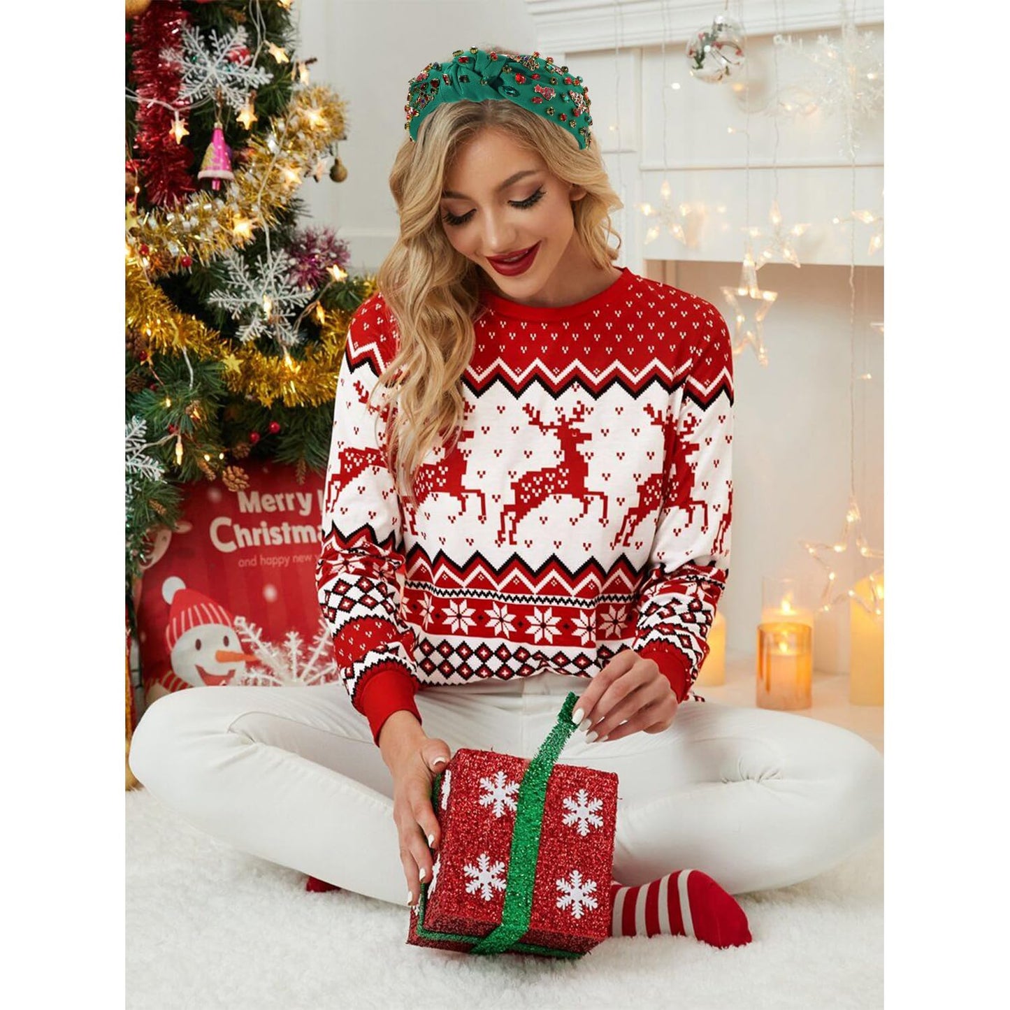 MOLOCH Christmas Headband for Women Christmas Tree Bow Snowflake Knotted Headband Jeweled Crystal Xmas Head Band Xmas Decorations Gifts