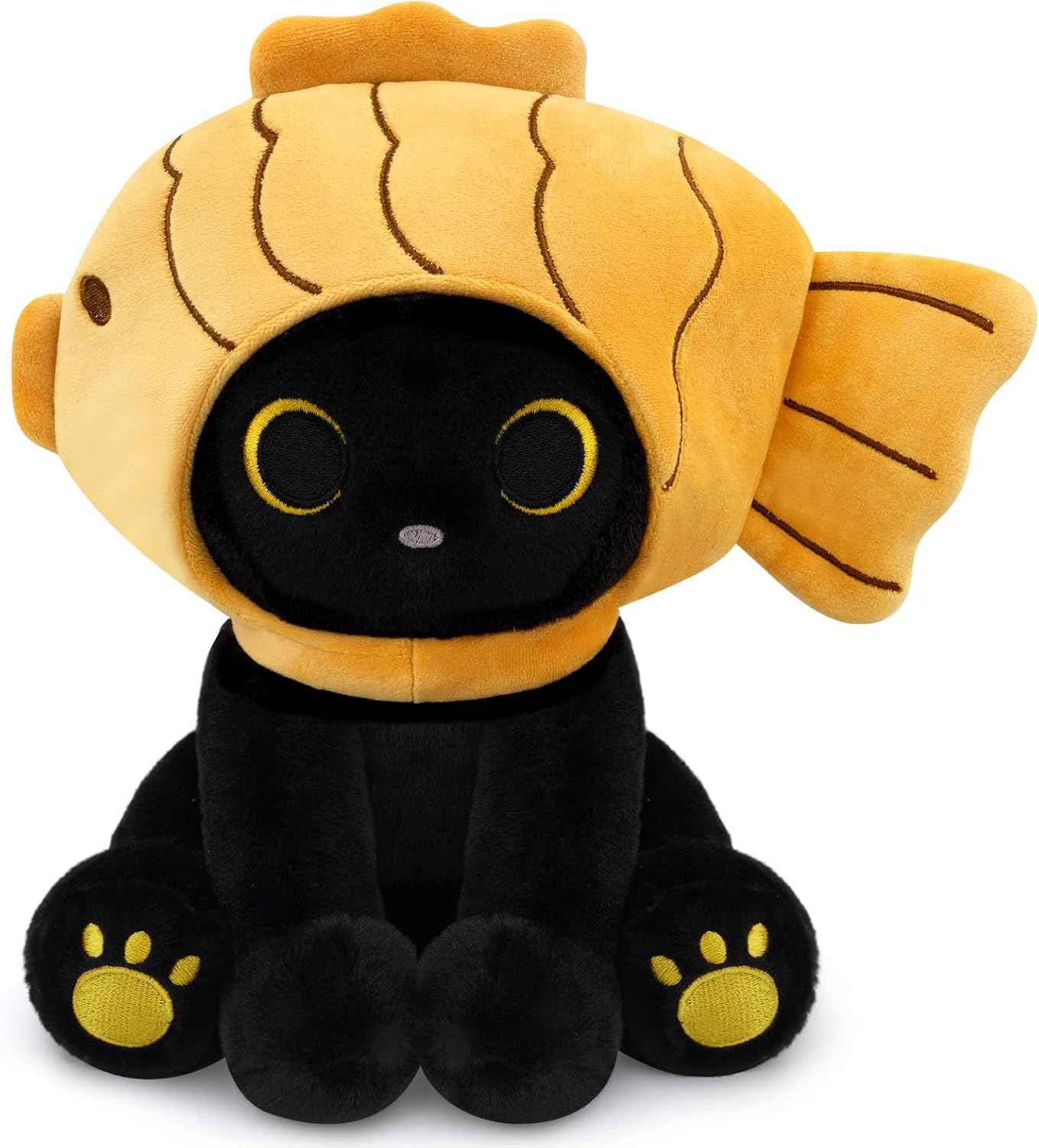 Black Cat Plush Holding Rose, 8 Inch Kawaii Valentines Plushies with Bow & Heart, Cute Plush Toy Soft Valentine's Day Gift for Her, Girlfriend, Wife, Kids