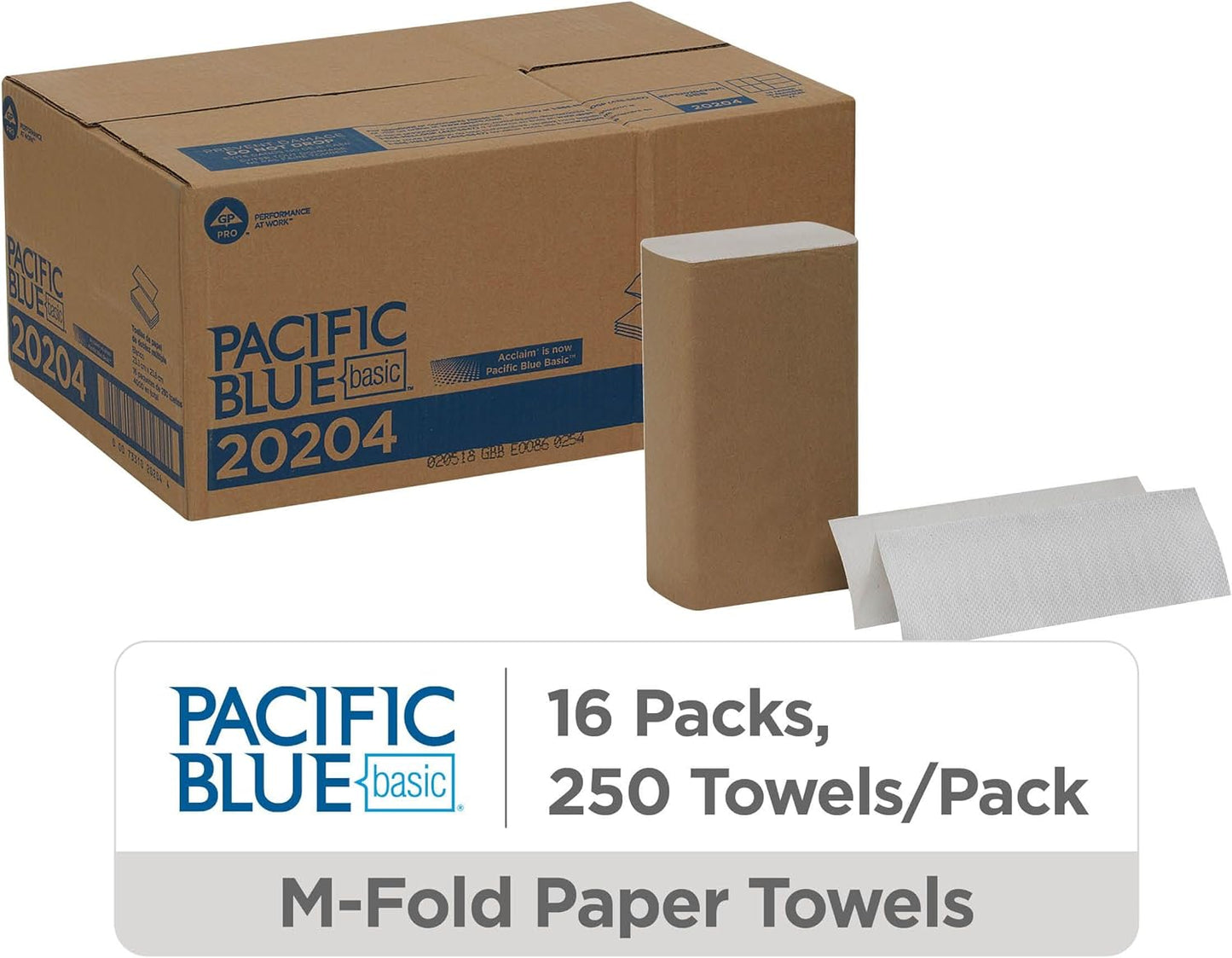 Georgia-Pacific Pacific Blue Basic Multifold Paper Towels (Previously Branded Acclaim) by GP PRO (Georgia-Pacific),White,20204,250 Towels Per Pack,16 Packs Per Case,(Case of 16 Packs,250 per Pack)