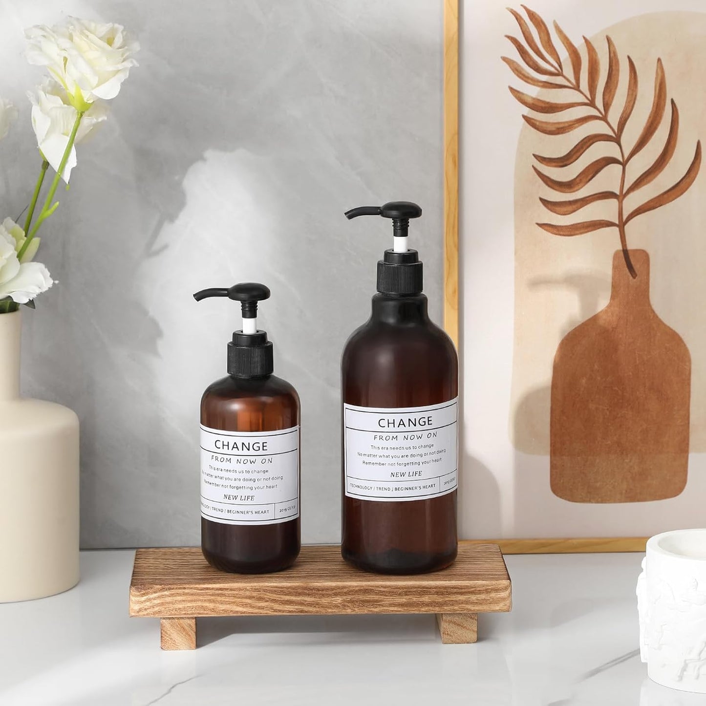 Small Wood Tray Pedestal Stand Farmhouse Bathroom Decor Decorative Wooden Riser Kitchen Soap Dish Holder for Vanity, Counter, Sink, Brown - Rayz Mart