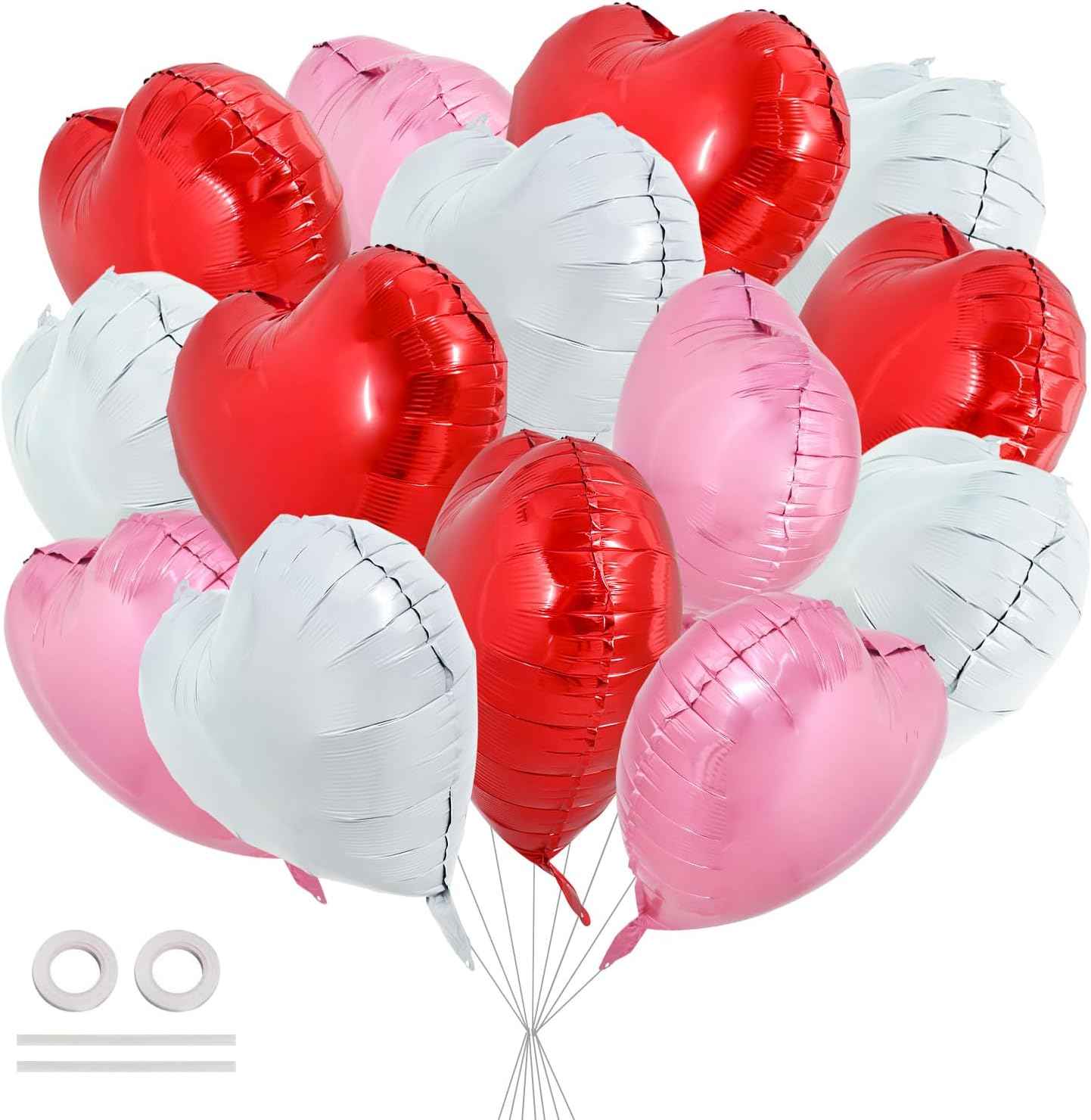 TONIFUL 30Pcs 18 Inch Red Heart Balloons Valentine’s Day Heart Shape Foil Mylar Balloons Decoration for Romantic Valentine's Day Wedding Bridal Shower Anniversary Engagement Party Supplies