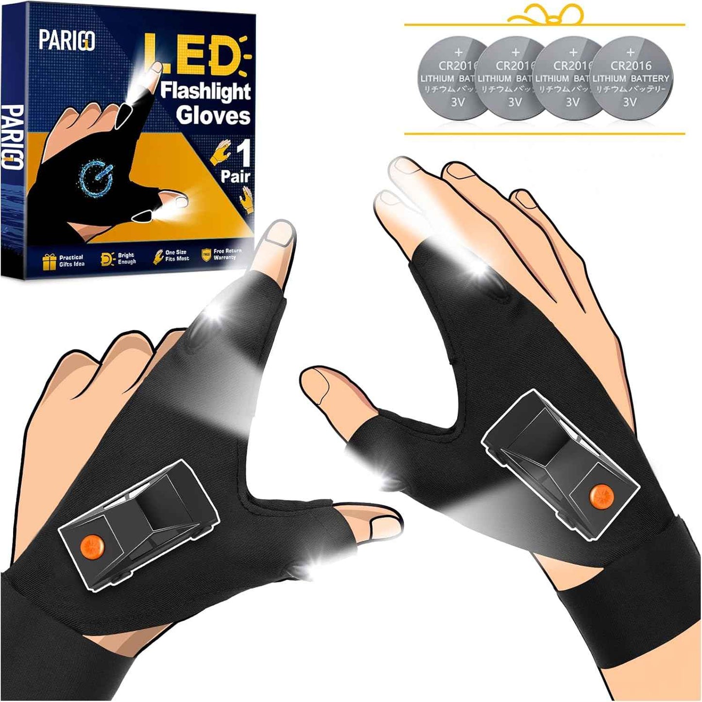 PARIGO LED Flashlight Gloves, Novelty Stocking Stuffers for Men, Christmas Gifts for Teens Boys Dad Husband Grandpa Him Men Who Have Everything, Cool Gadgets Tools for Car Repairing, Fishing, Camping