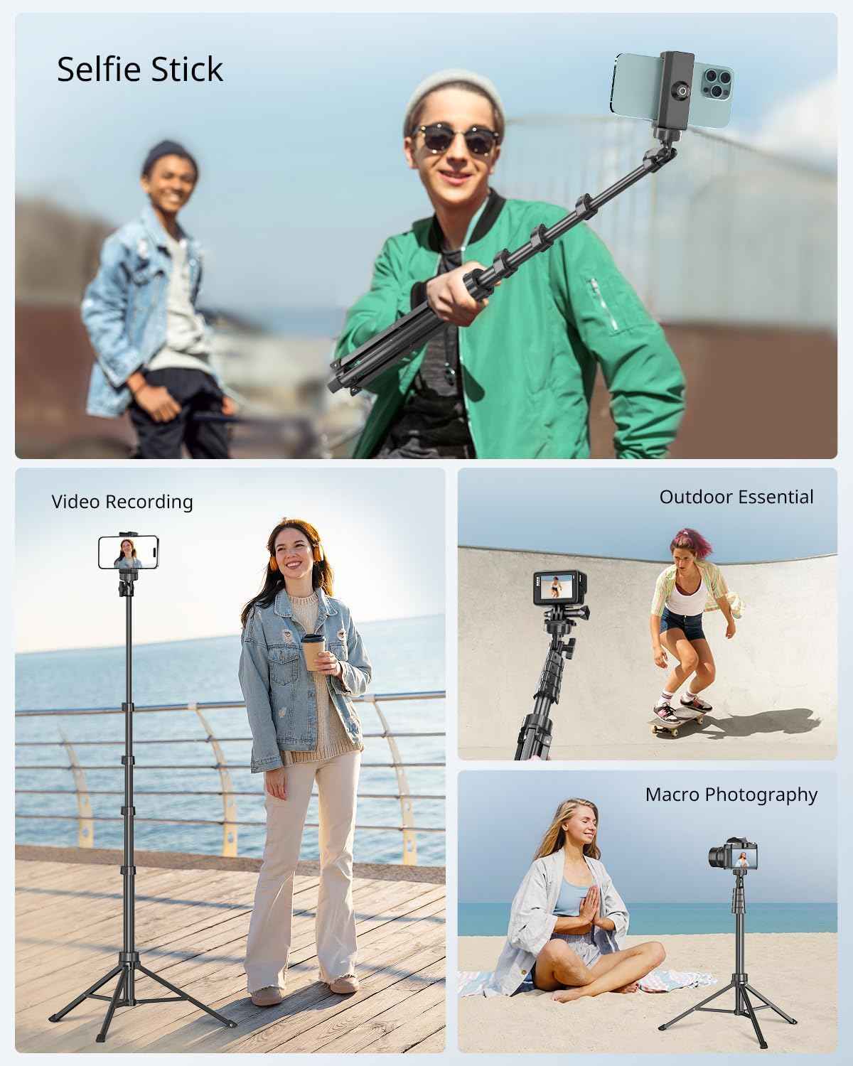 SENSYNE 62" Phone Tripod & Selfie Stick, Extendable Cell Phone Tripod Stand with Wireless Remote and Phone Holder, Compatible with iPhone Android Phone, Camera