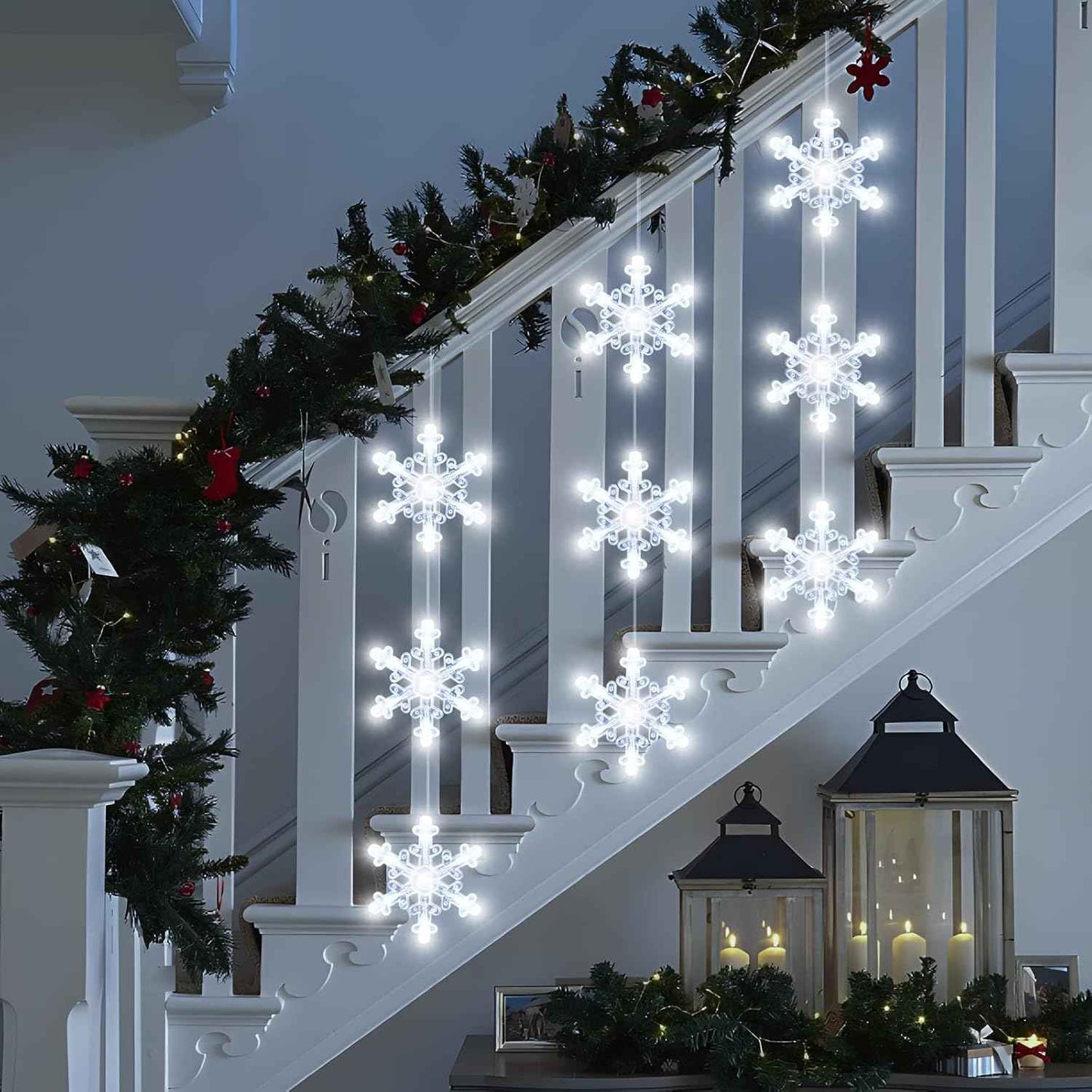 3Pcs Christmas Window Lights Decorations with Timer, Battery Powered Christmas Window Hanging White Lighted Snowflake Shaped LED Sucker String Lamp for Xmas Tree Fireplace Window Indoor Decor