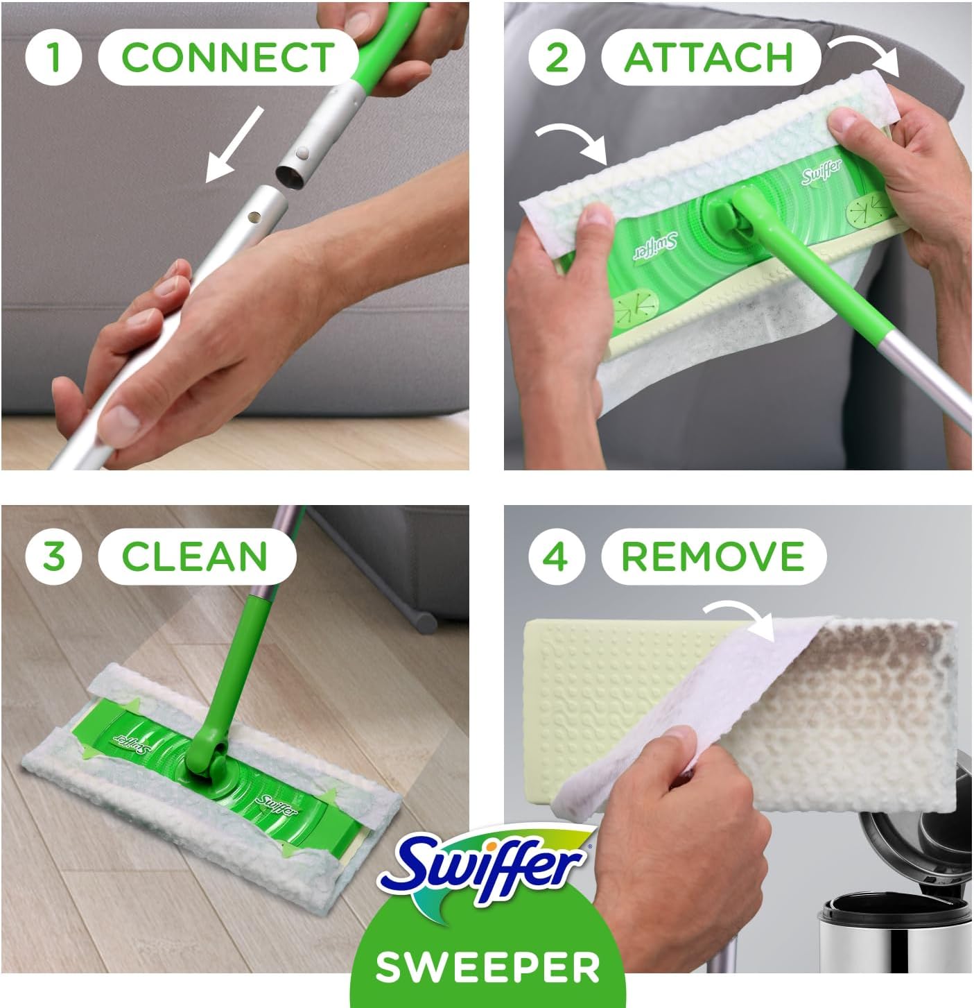 Swiffer Sweeper 2-in-1 Mops for Floor Cleaning, Dry and Wet Multi Surface Floor Cleaner, Sweeping and Mopping Starter Kit, Includes 1 Mop + 19 Refills, 20 Piece Set - Rayz Mart