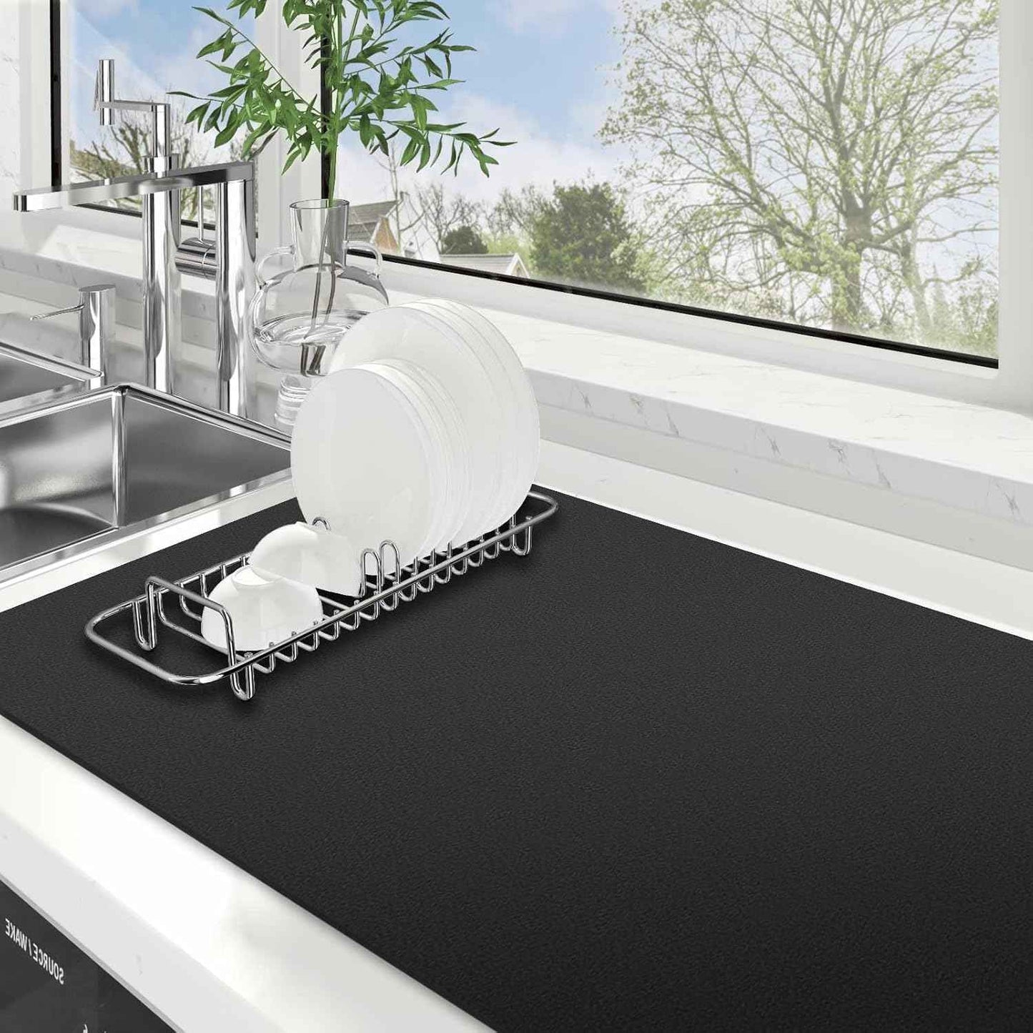 WISELIFE Dish Drying Mat Super Absorbent Drying Mat Large Dish Drying Mats for Kitchen Counter Easy Clean Dish Mat Kitchen Drying Mat15"x 18" Stylish Grey