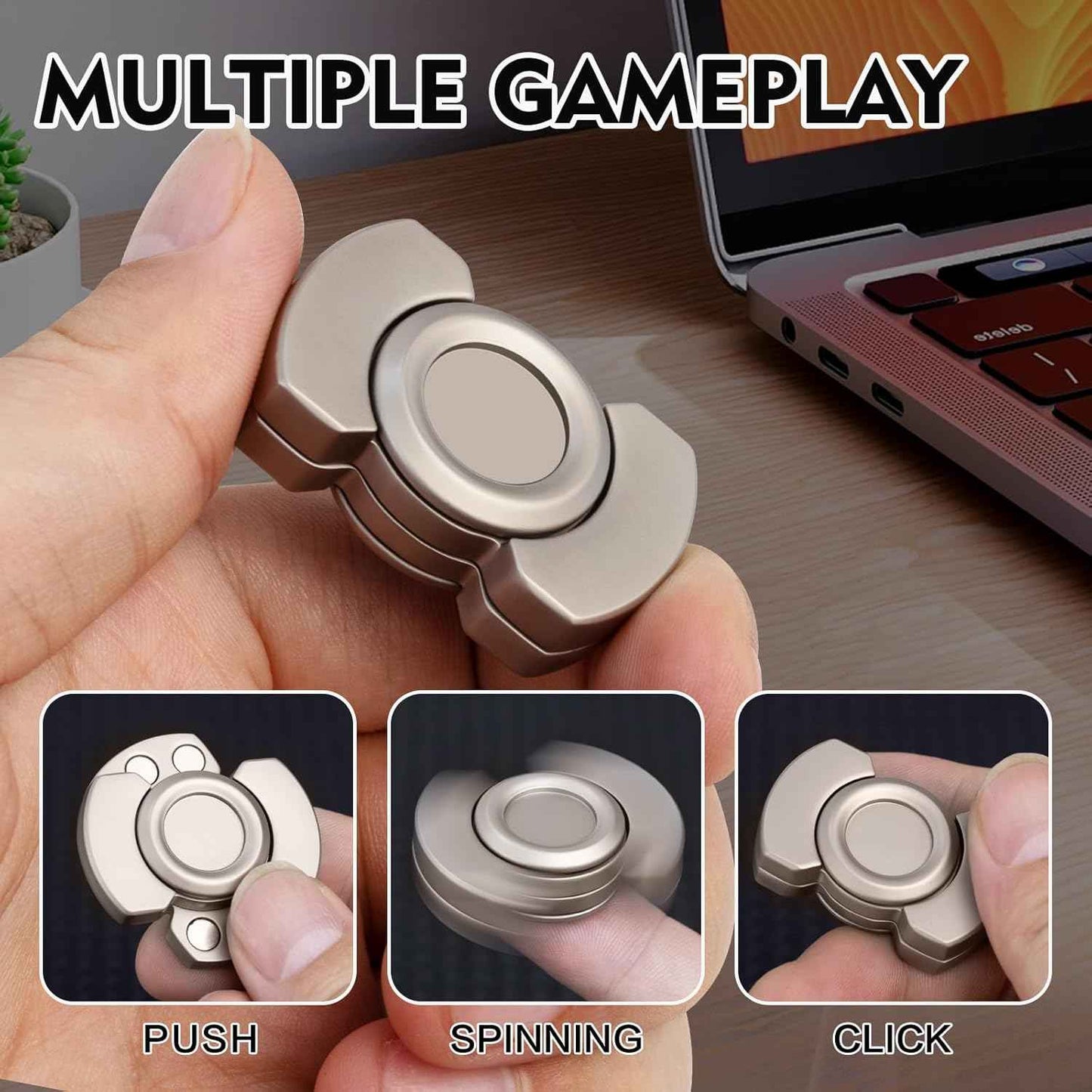 3-in-1 Fidget Toys Adults: Spinner, Slider, Clicker – Magnetic Stainless Steel Bearings for Super-Stable Rotation – Stress Relief, Enhanced Focus, and Habit Breaking, Christmas Party Favor Kid, Silver