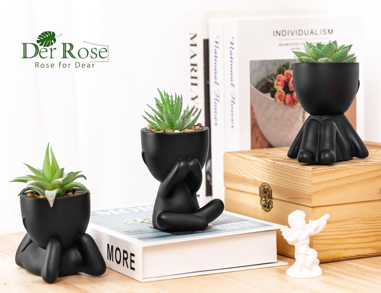 Der Rose 3pcs Fake Succulents Plants Artificial for Black Bathroom Bedroom Home Living Room Halloween Decor Aesthetic Indoor