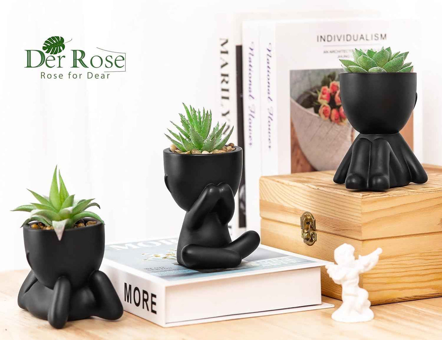 Der Rose 3pcs Fake Succulents Plants Artificial for Black Bathroom Bedroom Home Living Room Halloween Decor Aesthetic Indoor