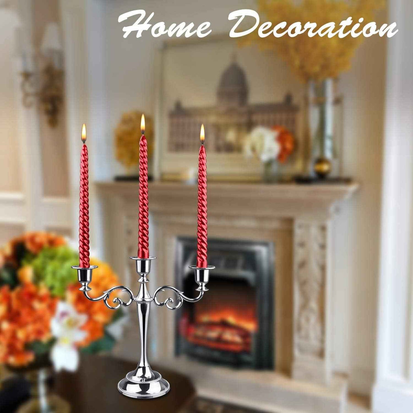 3 Candle Metal Candelabra Candlesticks Holder for Formal Events, Wedding, Church, Holiday DΓ©cor, Halloween β Taper Candle Holder Stand Centerpiece Elegant Decoration Piece for Table,Silver