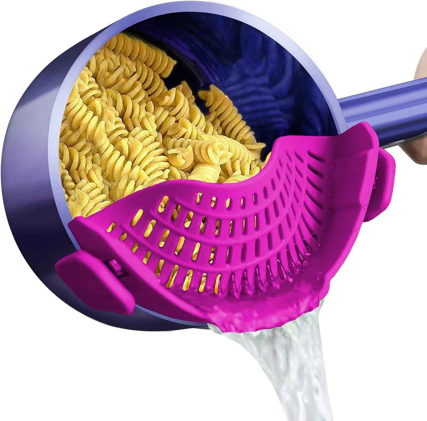 AUOON Clip On Strainer Silicone for All Pots and Pans, Pasta Strainer Clip on Food Strainer for Meat Vegetables Fruit Silicone Kitchen Colander