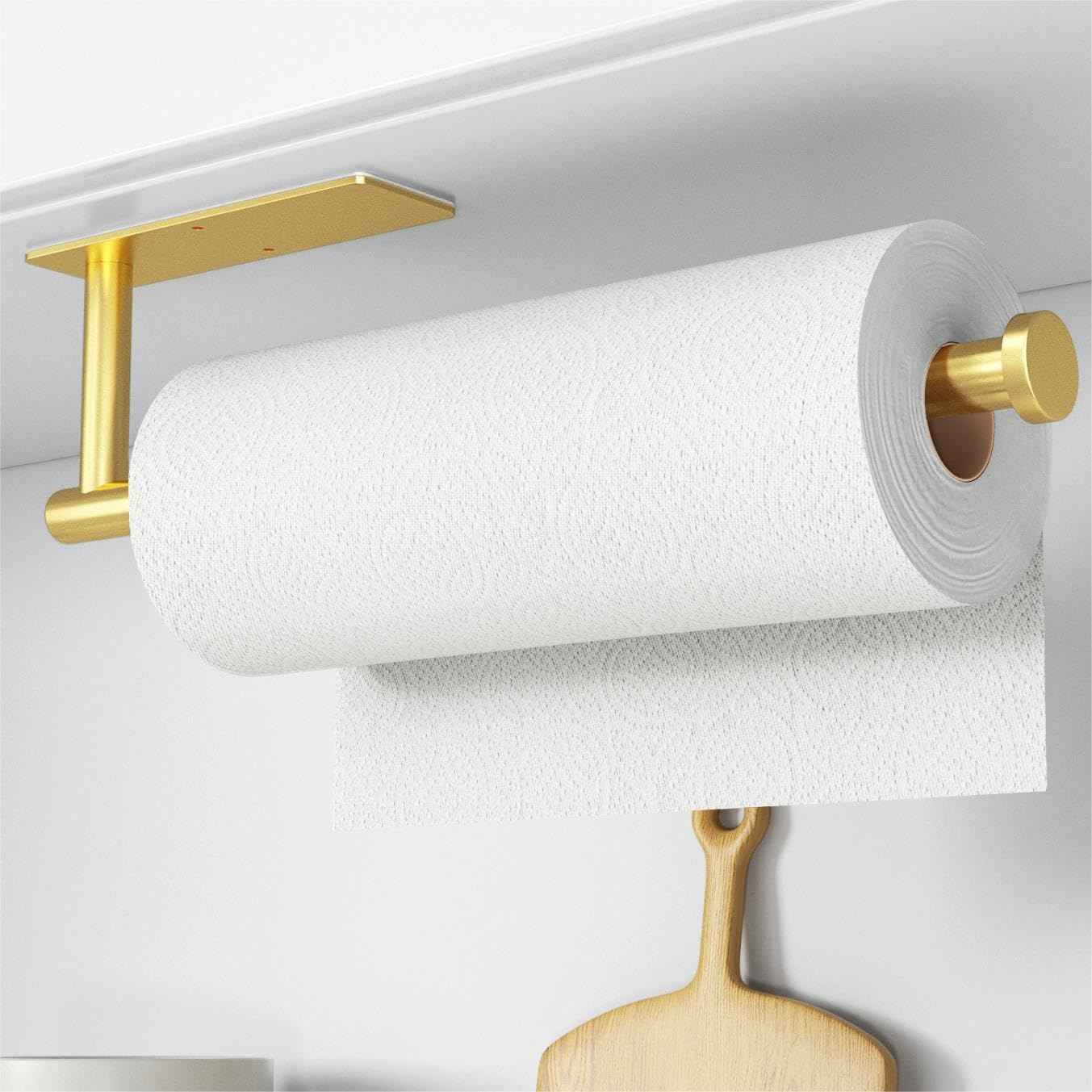 Paper Towel Holder - Self-Adhesive or Drilling, Brushed Nickel, Wall Mounted, SUS304 Stainless Steel Kitchen Roll Dispenser Under Cabinet