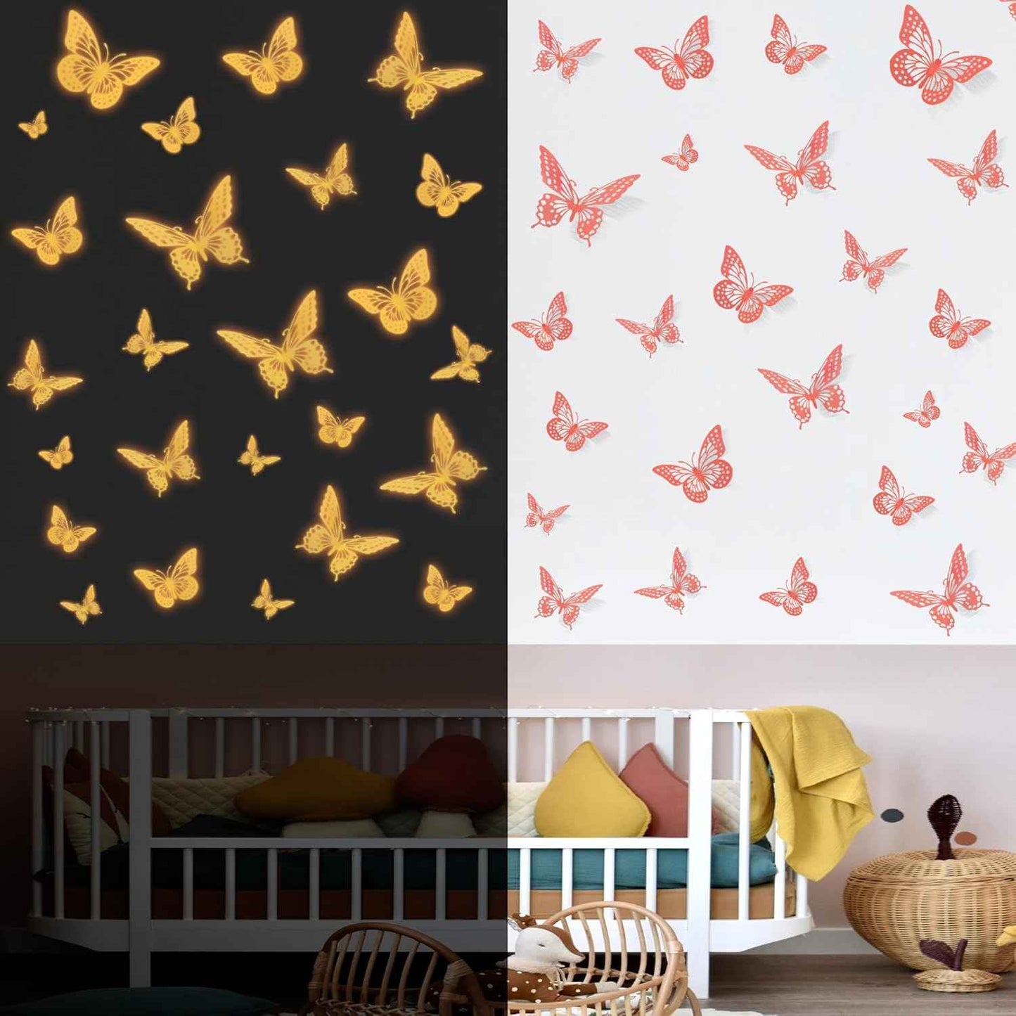 SAOROPEB 3D Butterfly Wall Decor - 48 Pcs, 4 Styles, 3 Sizes, Gold Butterfly Decorations for Birthday & Party Celebrations, Removable Stickers