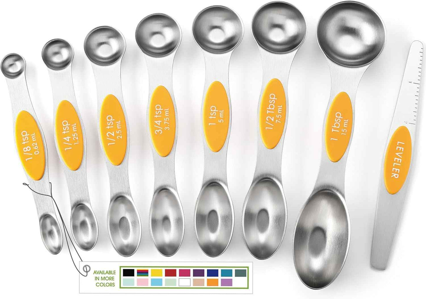 Spring Chef Stainless Steel Magnetic Measuring Spoons Set with Strong N45 Magnets, Heavy Duty Metal Kitchen Gadgets for Baking & Cooking, Fits in Most Kitchen Spice Jars, Set of 8 with Leveler, Black