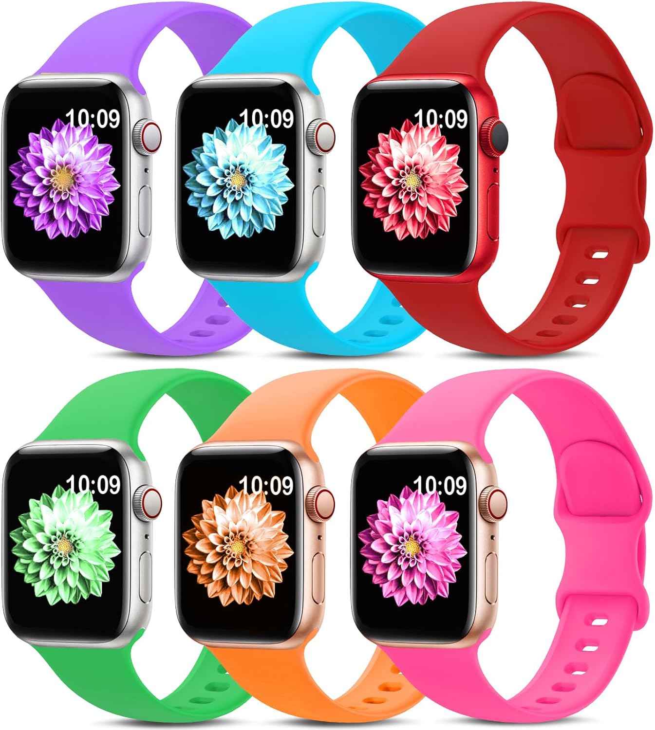 6 Pack Sport Bands Compatible with Apple Watch Band 38mm 40mm 41mm 42mm 44mm 45mm 49mm 46mm,Silicone Waterproof Strap for iWatch Apple Watch Series 11 10 9 Ultra 8 7 6 5 4 3 2 1 SE Women Men