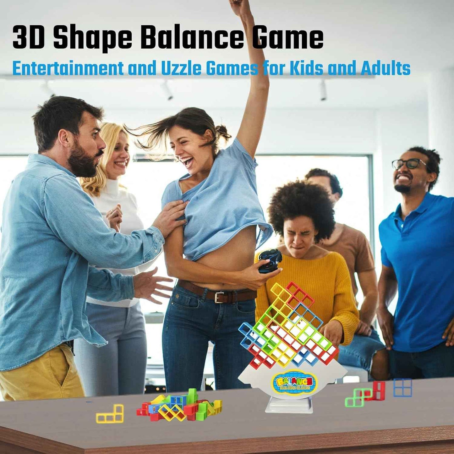 64 Pcs Stacking Tower Game with 22 Cards, Giant Tumble Balance Game for Family, Ideal Gifts for Grandkids, Christmas Stocking Stuffers for Teen Boys & Girls, Party Board Game for Kids 6-12 & Adults