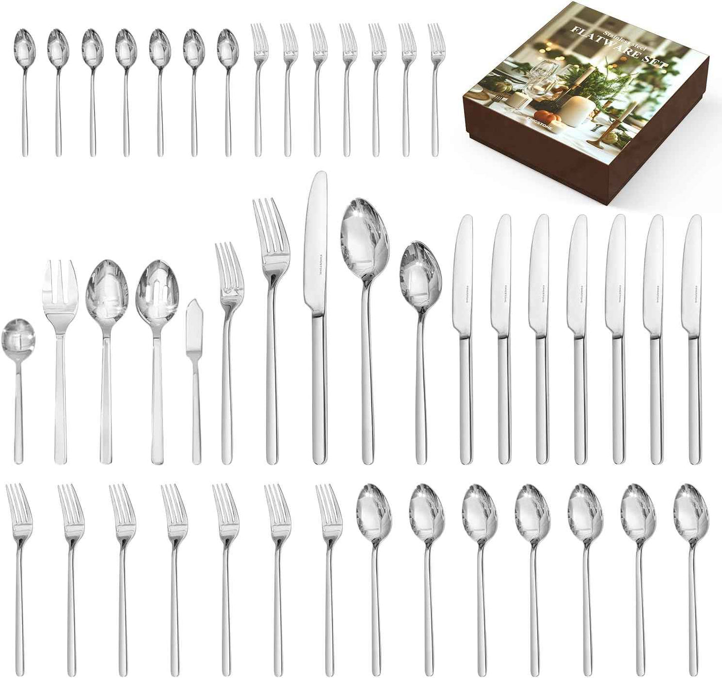 KINGSTONE Silverware Set, 20 Piece Flatware Cutlery Set for 4, 18/10 Stainless Steel Silverware Mirror Polished Dishwasher Safe for Home, Restaurant, Wedding, Party(Silver, 20 pieces for 4)