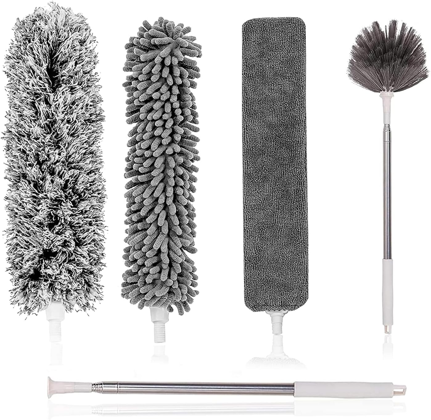 Microfiber feather duster kit with 5-in extension pole, cobweb duster, and microfiber dusters for high ceilings and furniture
