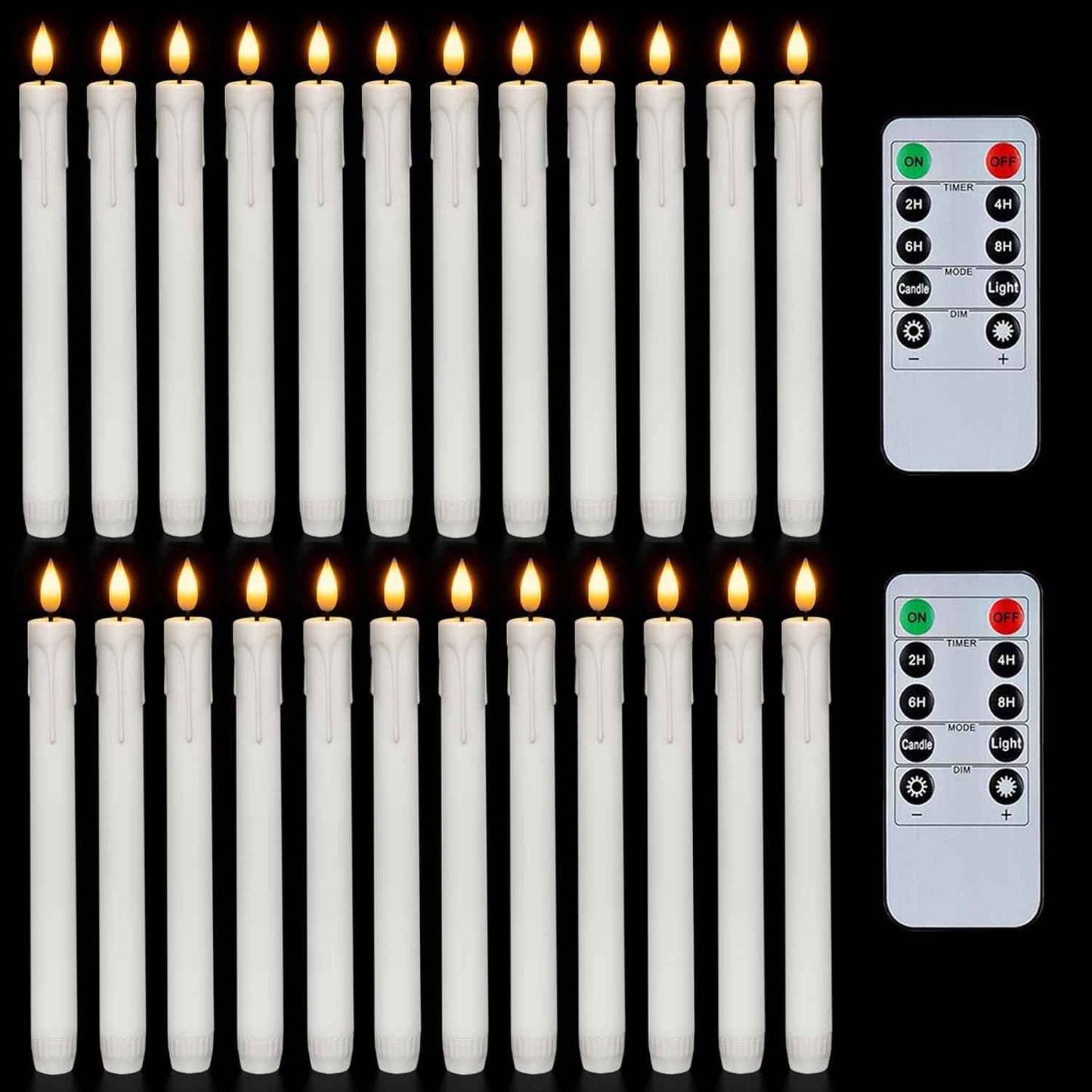 Homemory 6 Pcs Flameless Taper Candles with Remote, Timer, Dimmer, Ivory Battery Operated CandleSticks with Flickering Light, Plastic Led Window Candles, 9.6 Inches for Halloween Christmas Decoration