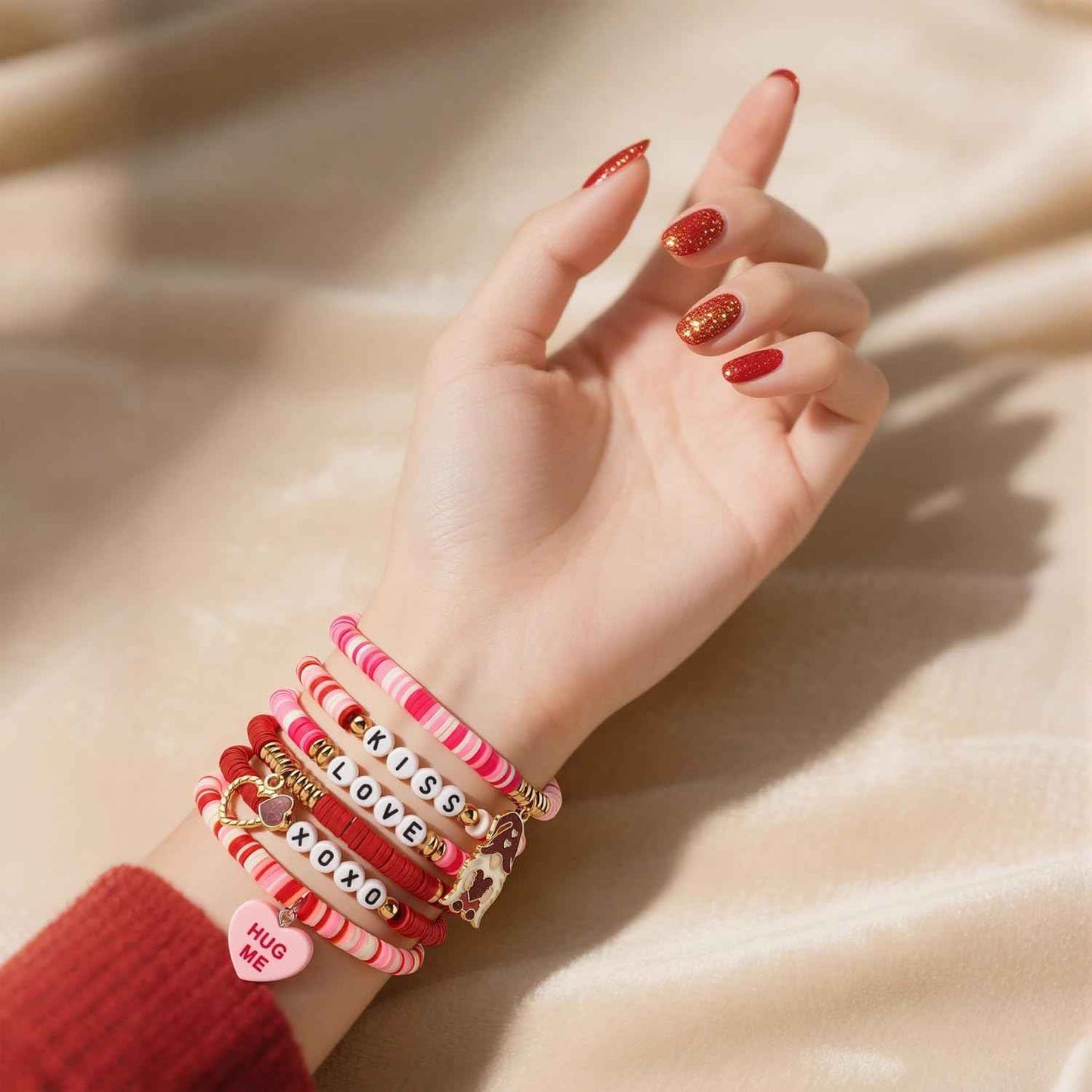 OHOME Valentines Day Outfit Women - 6 Pack Bracelets for Her | Valentines Day Gifts for Her Kids Girls - Valentines Shirts Dress Pajamas | Galentines Decorations Decor Party Supplies