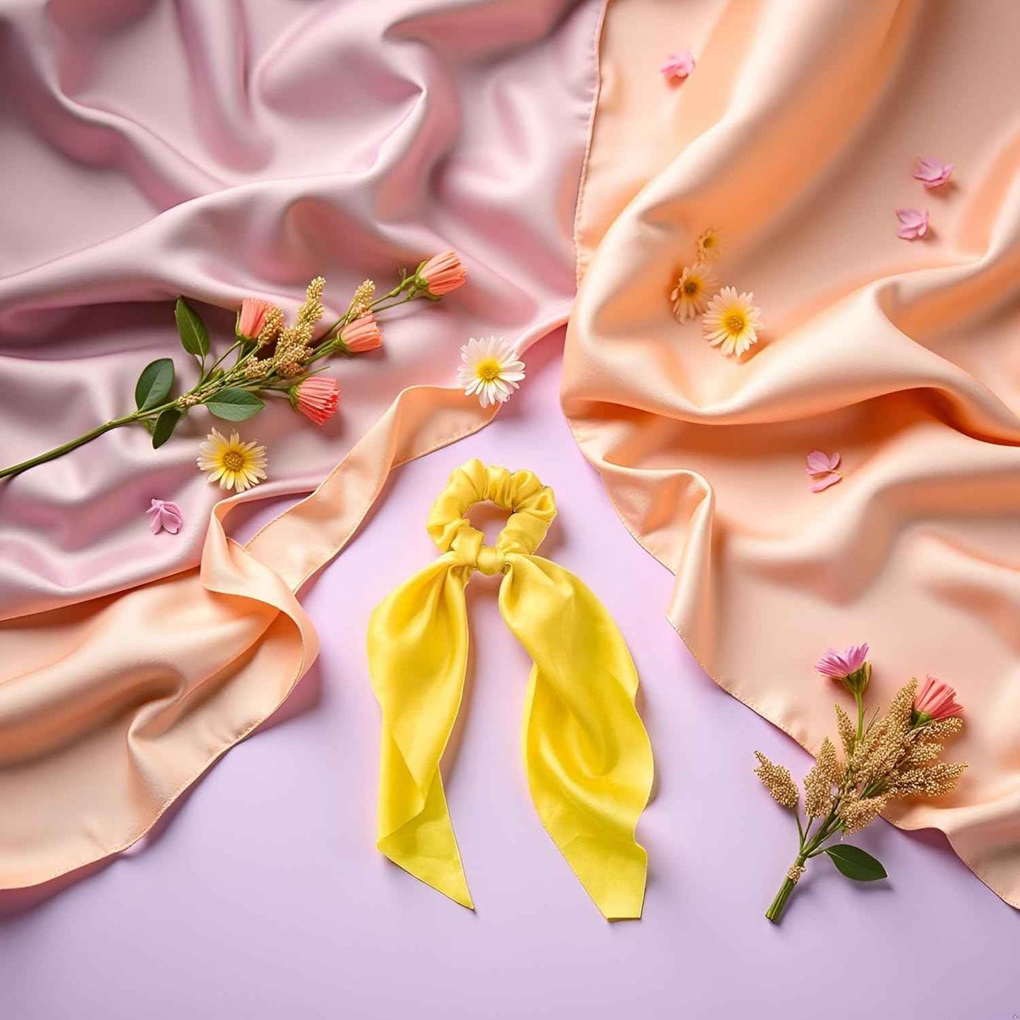 2Pcs Yellow Women Girl Bow Satin Ribbon Ponytail Scarf Hair Tie Rope Scrunchies Elastic Band Hair Scrunchies Bands Elastics and Ties Beauty and Personal Care Hair Care, Hair Accessories