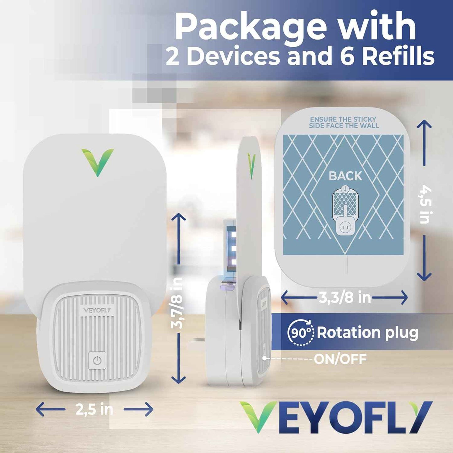 VEYOFLY Fly Trap Indoor, Fruit Fly Traps for Indoors Flying Insect (2 Device + 6 Refills) Gnat Traps for House Indoor, Bug Zapper Indoor, Gnat Killer Catcher & Fruit Fly Killer Light Plug in