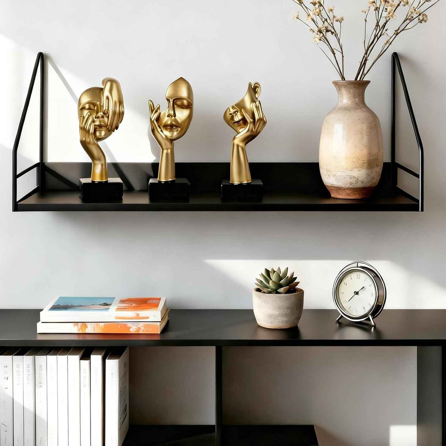 3 Pcs Thinker Statue,Modern Home Resin Sculptures,Collectible Figurines for Home Office Bookshelf Desktop Decor(Golden)