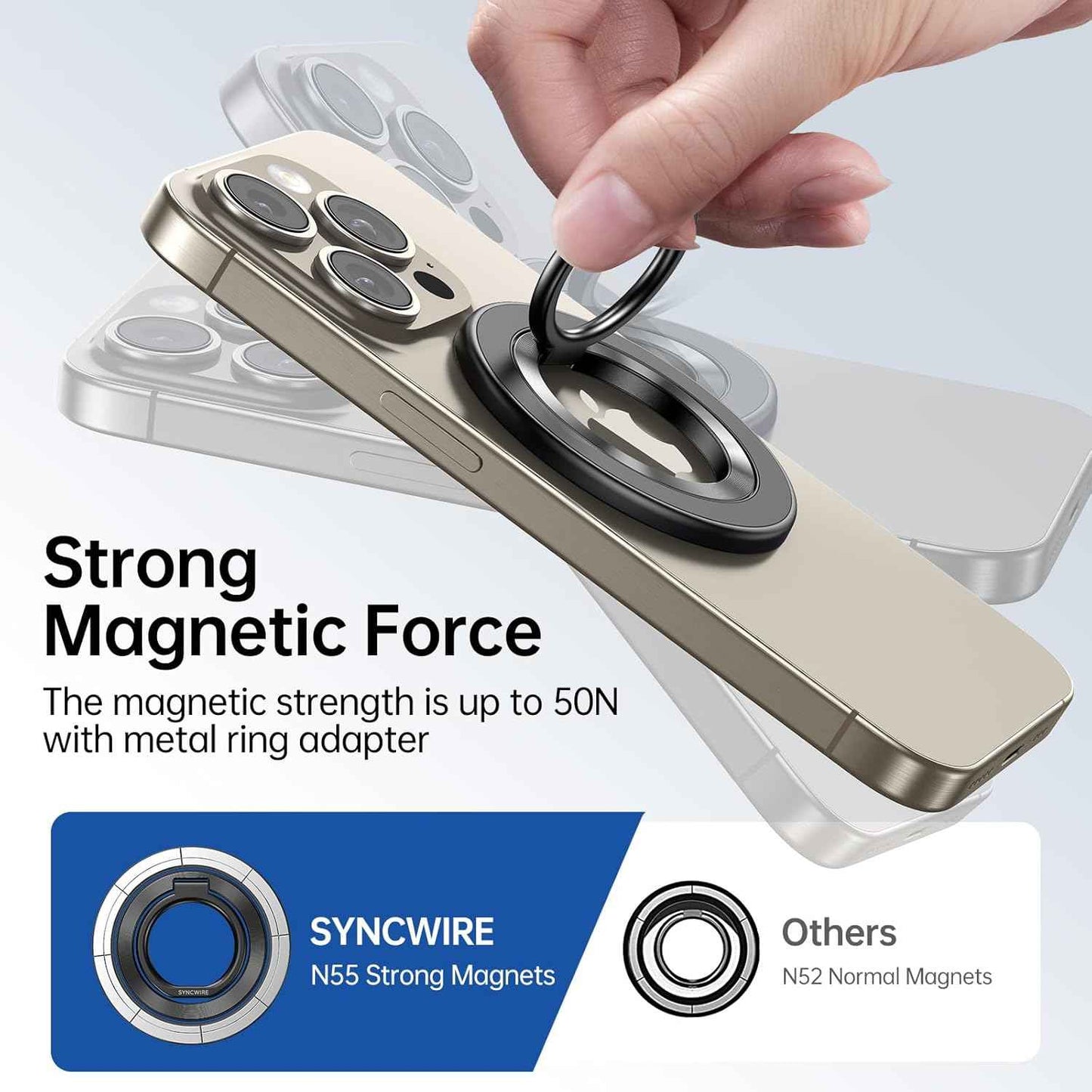 SYNCWIRE Upgraded Magnetic Phone Ring Holder for MagSafe, Magnet Cell Phone Grip Stand Finger Ring Kickstand Two-Sided Magnetic Compatible with iPhone 16 Pro Max 15 14 13 12 MagSafe Accessories