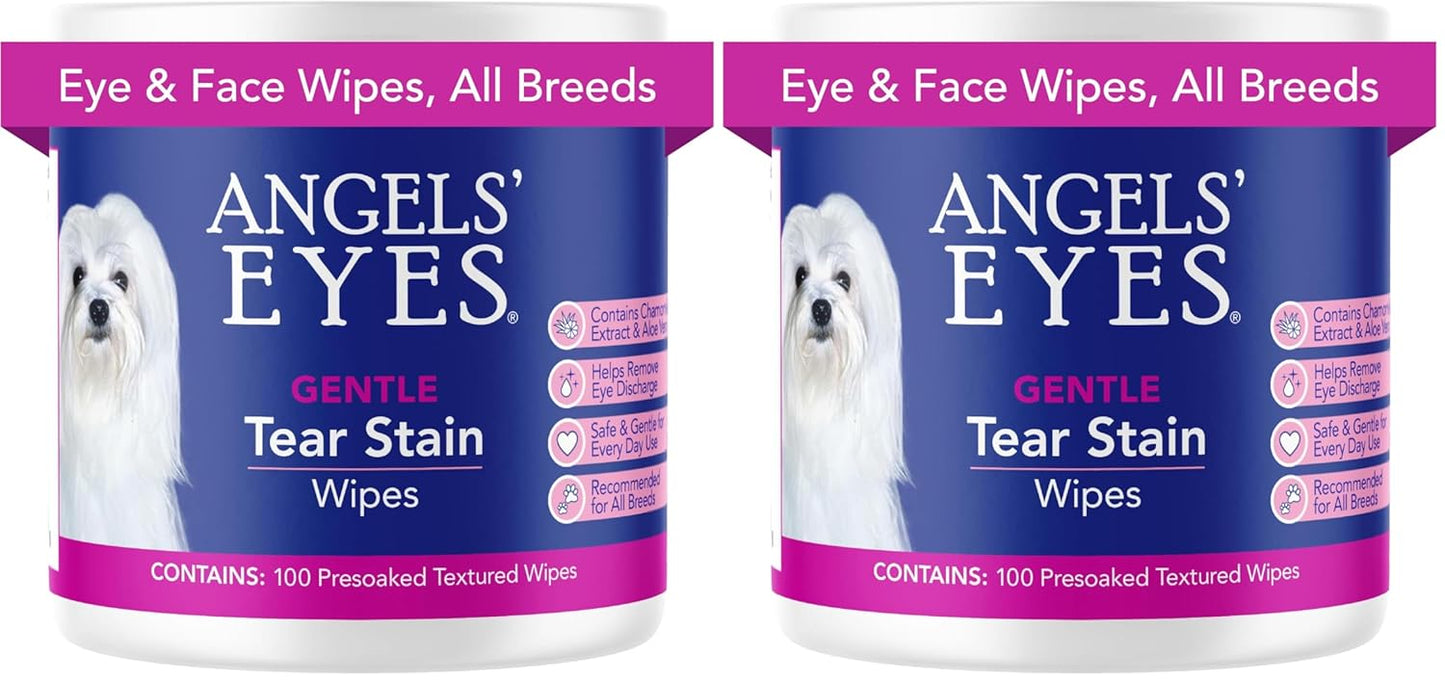 Angel's Eyes Gentle Tear Stain Wipes for Dogs and Cats - 100 Ct - Presoaked Textured (AEGTSW100)