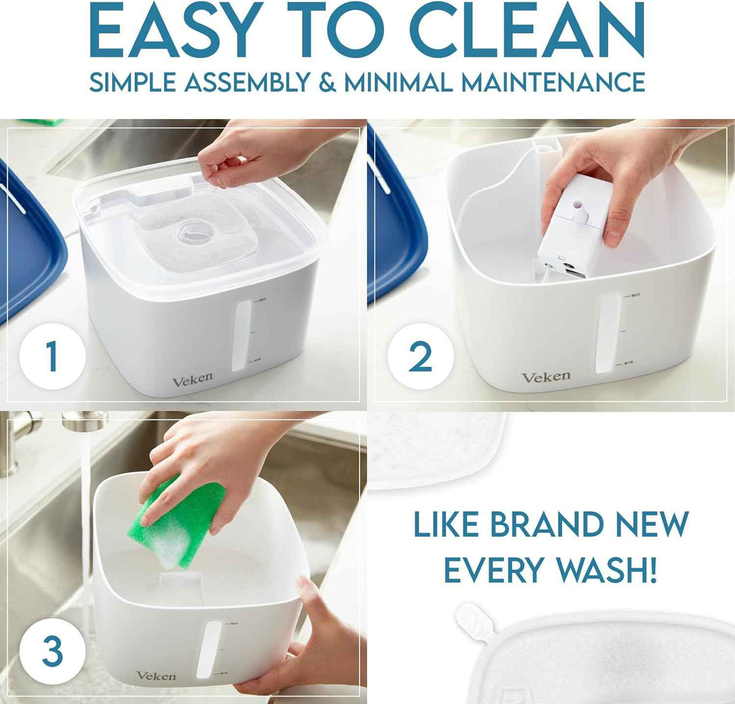 Veken Innovation Award Winner 95oz/2.8L Pet Fountain, Automatic Cat Water Fountain Dog Water Dispenser with Replacement Filters for Cats, Dogs, Multiple Pets (Grey, Plastic)