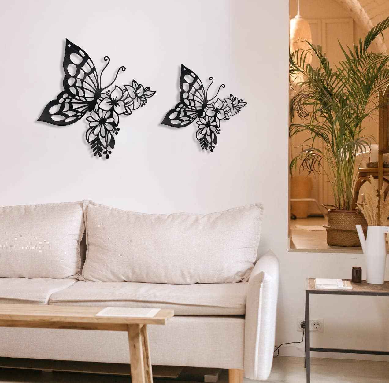 EZ4ENCE Butterfly Decoration Wall Art Boho Home Decor Hanging Appearance Metal Flower for Bedroom Living Room Wall,Black(Medium)