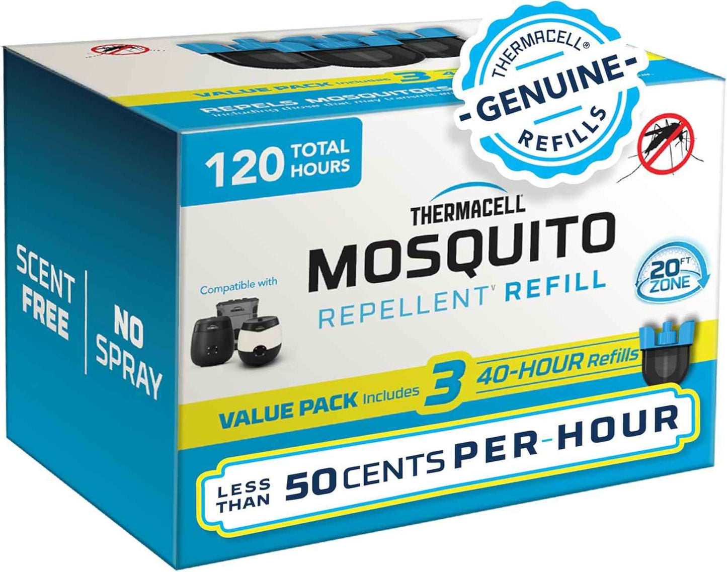 Thermacell Rechargeable Mosquito Repeller Refills; Advanced Repellent Formula Provides 20 Foot Protection Zone; Compatible with Thermacell E-Series & Radius Only; No DEET, Spray or Flame