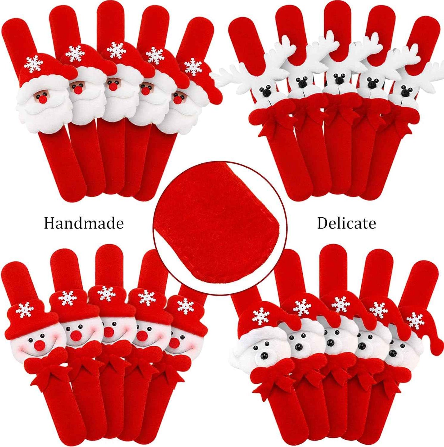 Blulu 20 Pieces Christmas Slap Bracelets Christmas Snap Bracelet Party Favors Xmas Slap Bands Include Santa Claus Snowman Reindeer Bear Xmas Decorations for Girls and Boys