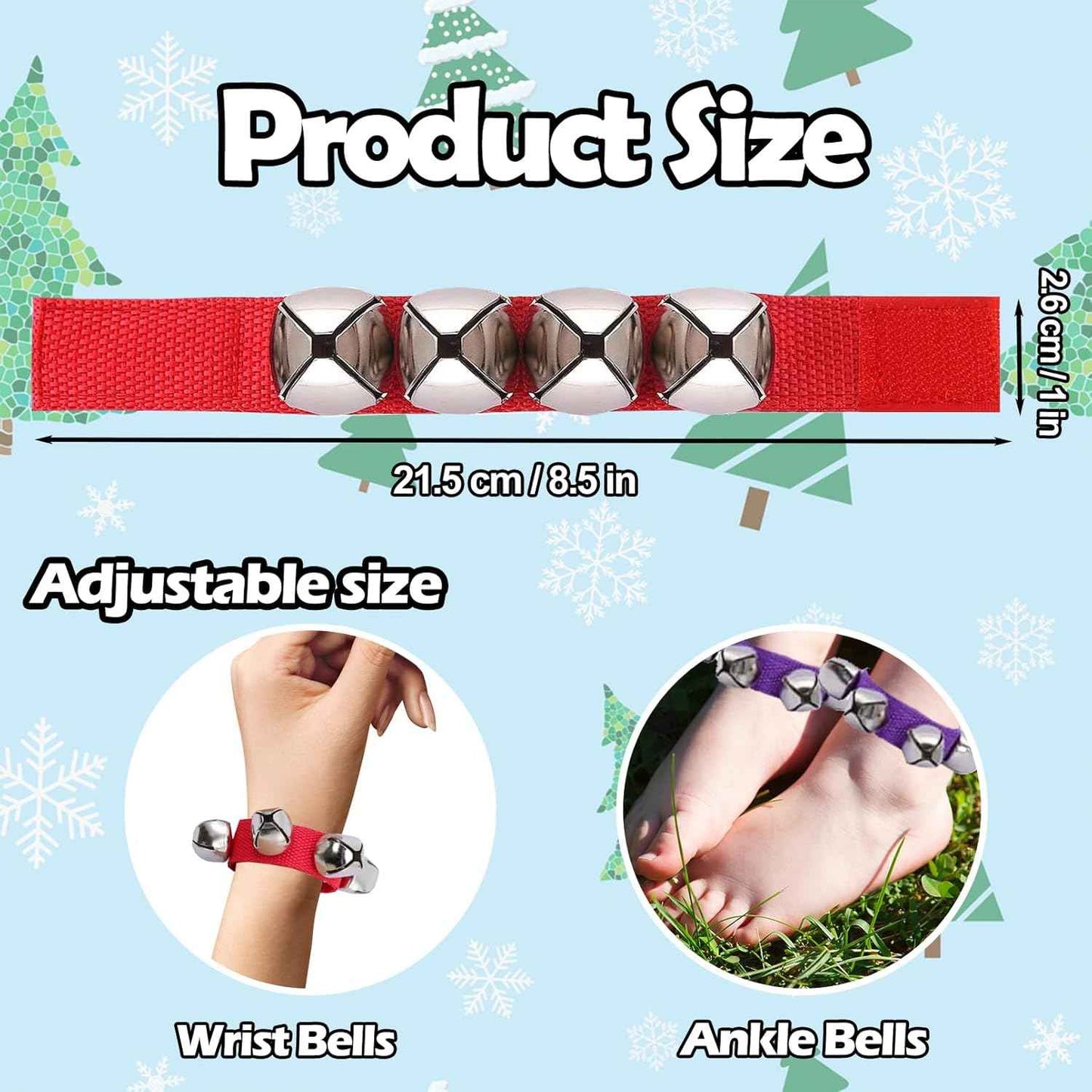 24 Pcs Wrist Band Jingle Bells,12 Colors Band Wrist Bells Ankle Bells,Adjustable Musical Hand Bells Jingle Bell Bracelets for Kids,Rhythm Instrument Percussion Christmas Party Favors