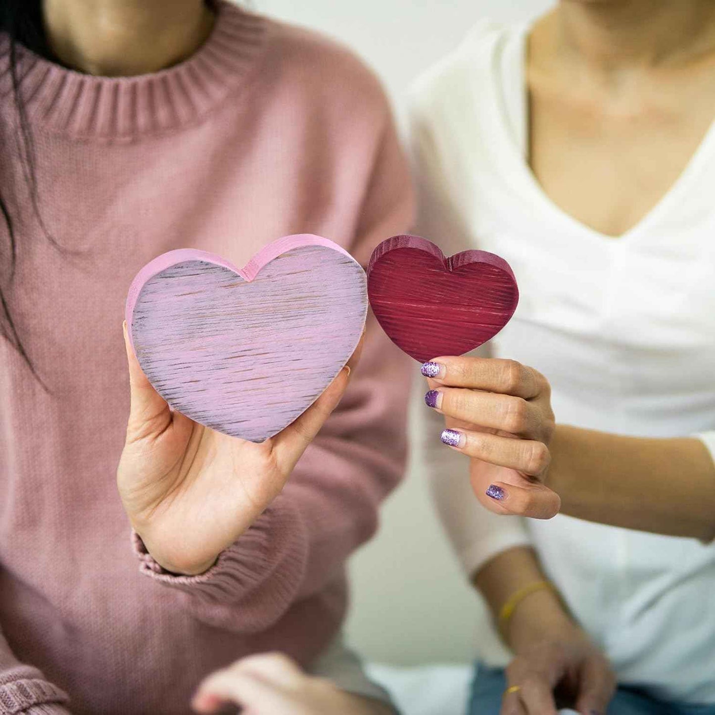 6PCS Valentine's Day Wooden Heart Block Set, Rustic Valentines Day Decorations for Tiered Tray Decor, Candy Heart Valentines Table Decor, Wooden Hearts Decor for Valentine's Day Centerpiece (6PCS)