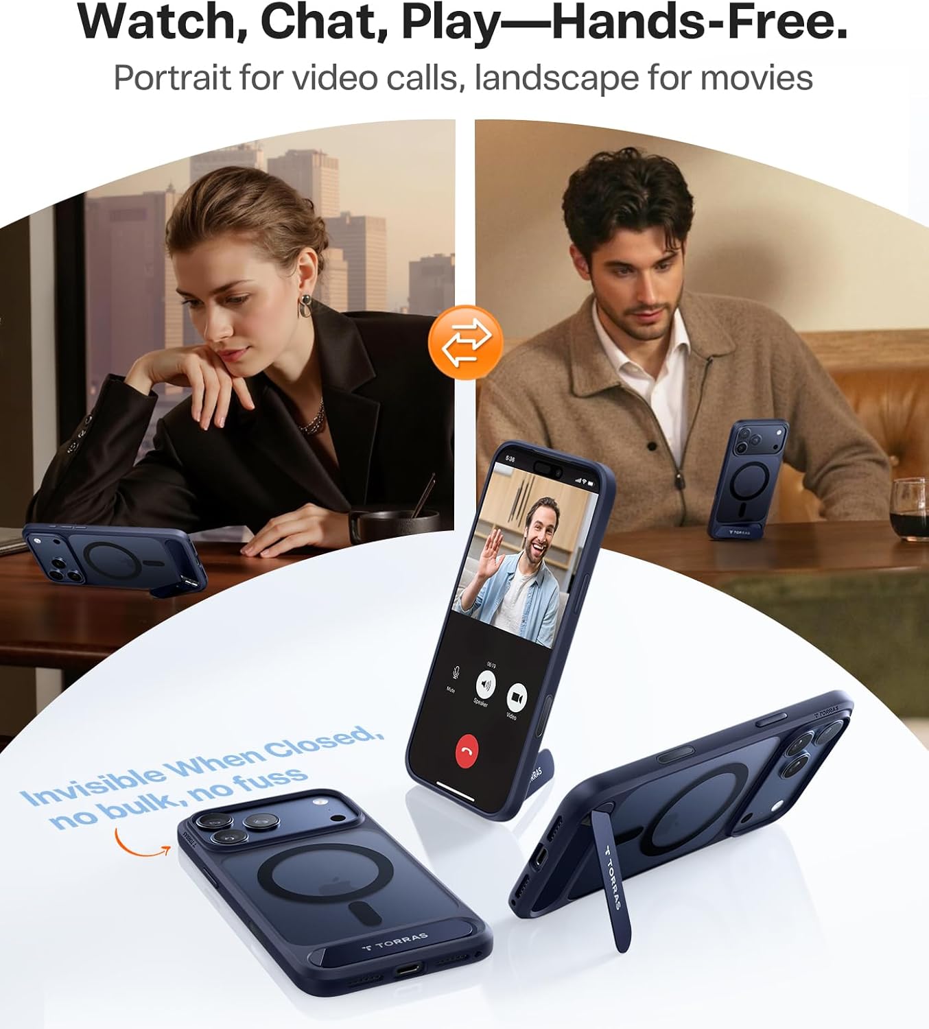 TORRAS Strong Magnetic & Seamless Stand for iPhone 17 Pro Max Case, Fit for MagSafe, Military Grade Drop Protection, Adjustable Kickstand Slim for iPhone 17 Pro Max Case Translucent Matte Deep Blue - Rayz Mart